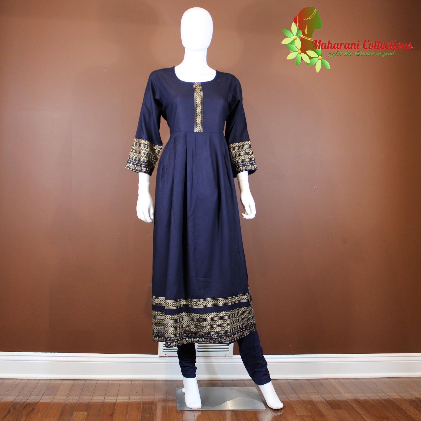 Maharani's Designer Anarkali Suit - Royal Blue (XL) - Muslin Silk
