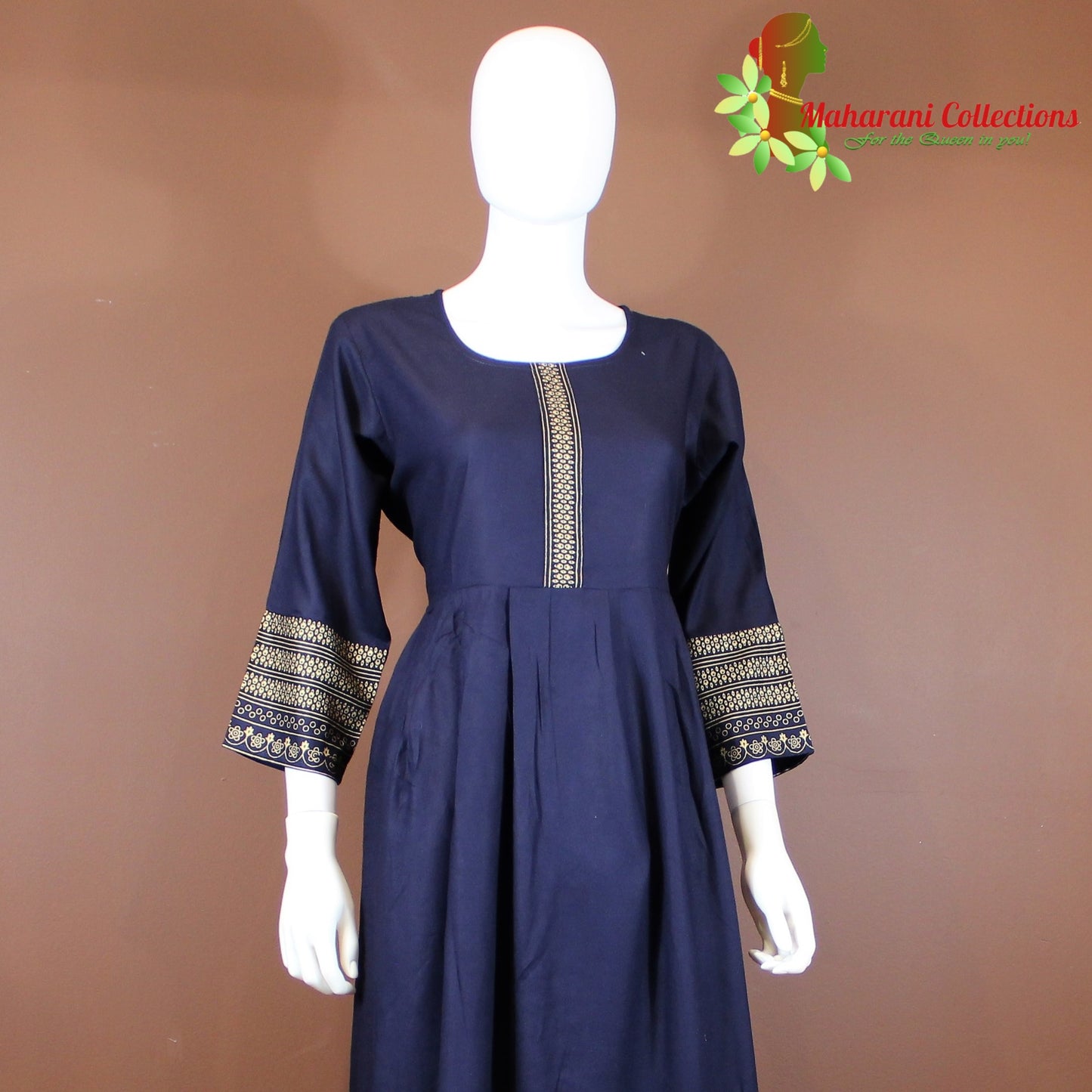 Maharani's Designer Anarkali Suit - Royal Blue (XL) - Muslin Silk