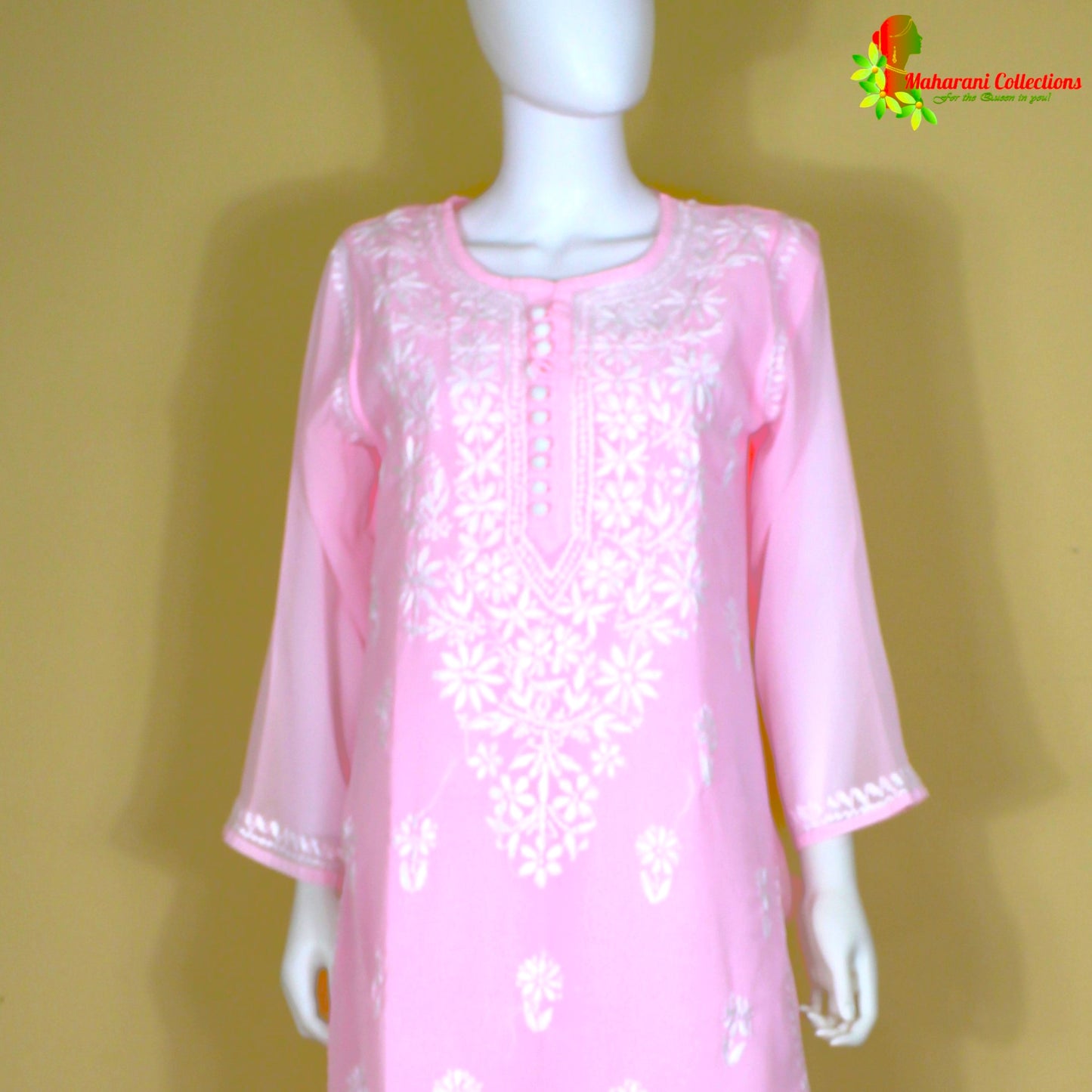 Maharani's Lucknowi Chikankari Pant Suit - Light Pink (L) - Pure Georgette