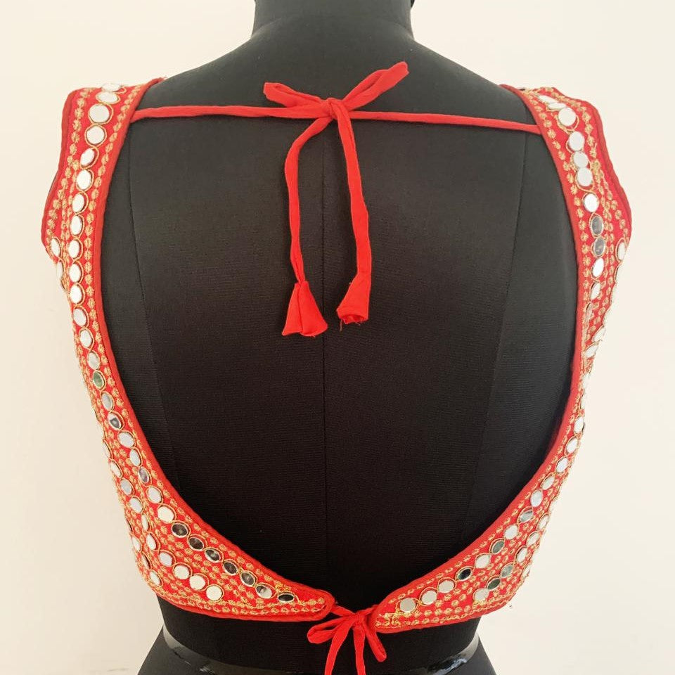Maharani's Linen Silk Designer Blouse - Red