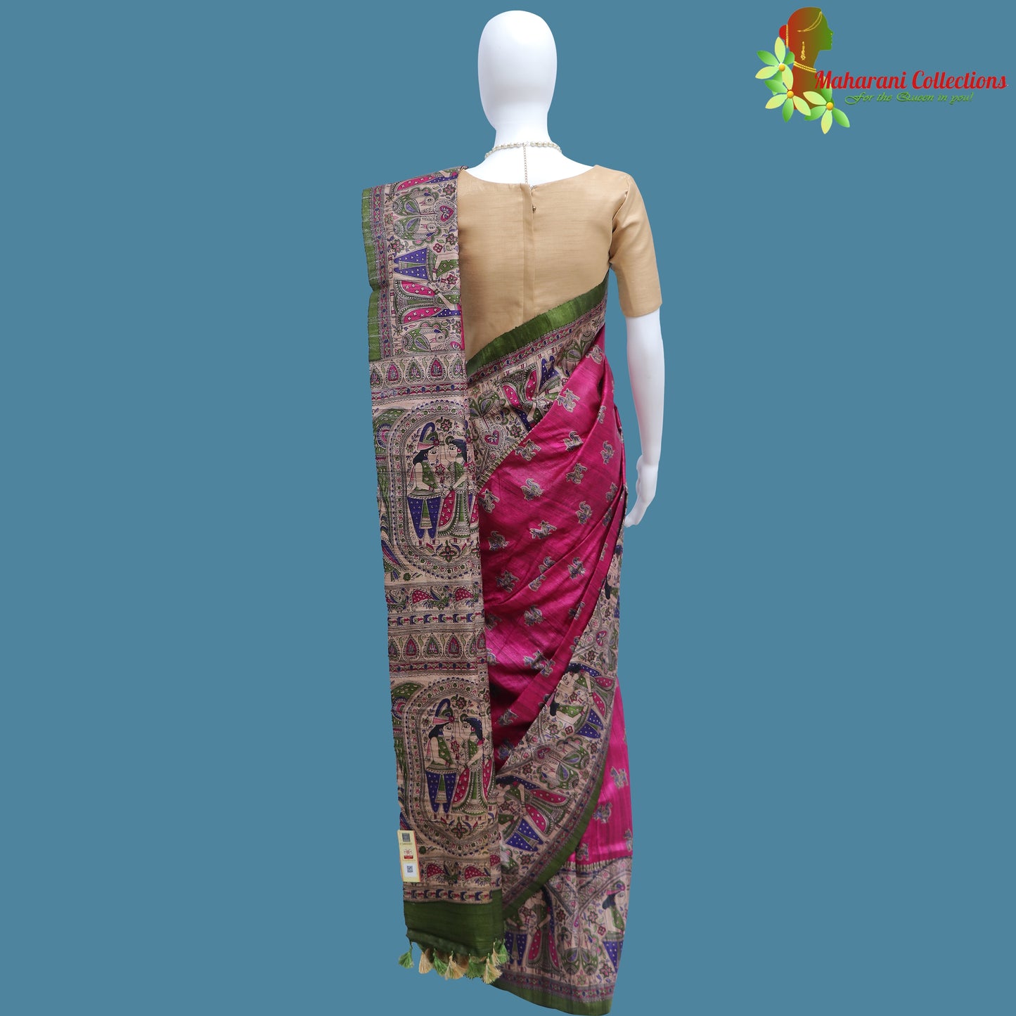 Pure Bhagalpur Tussar Silk Saree (Silk Mark) - Purple Madhubani Work