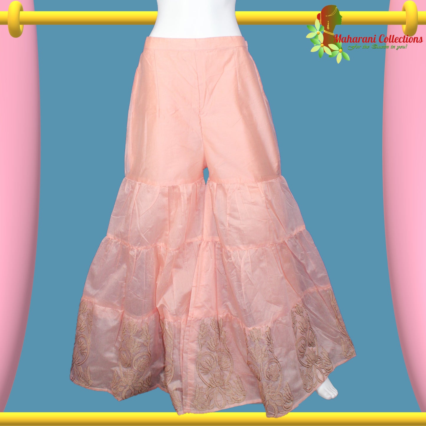 Lucknowi Sharara Suit - Peach (L)