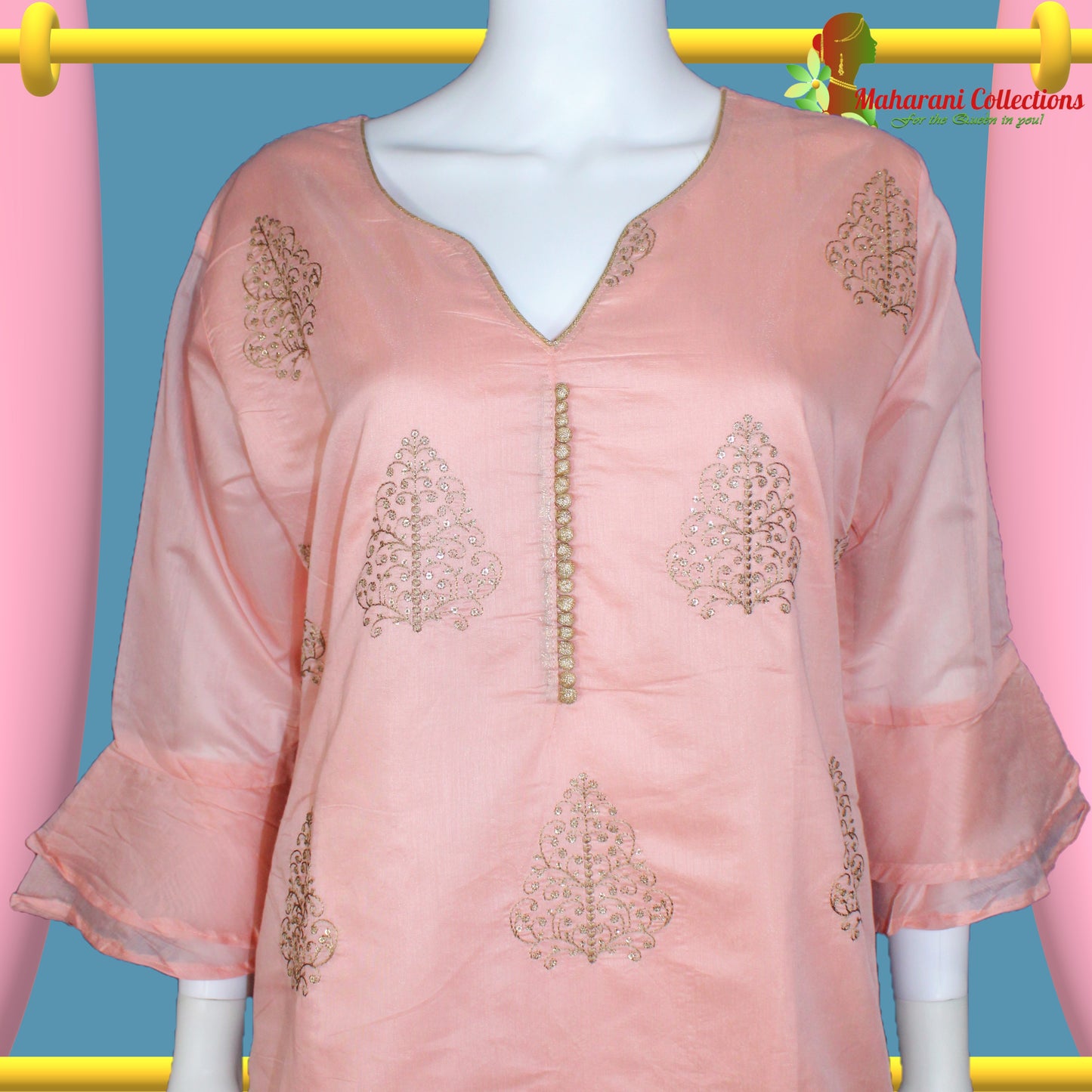 Lucknowi Sharara Suit - Peach (L)