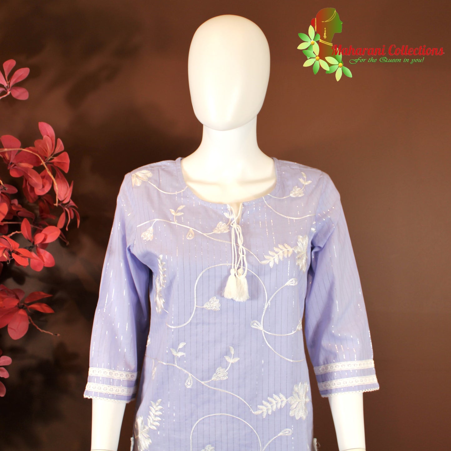 Maharani's Suit with Pants and Dupatta - Light Purple (L) - Pure Muslin Silk