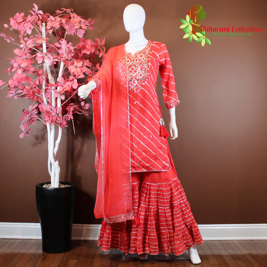 Maharani's Sharara Suit - Orange (XL) - Pure Muslin Silk