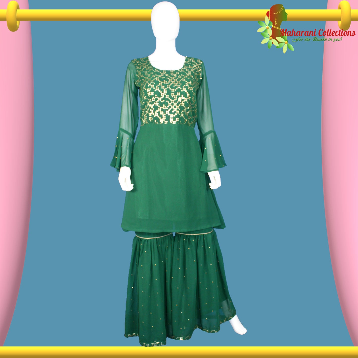 Maharani's Lucknowi Sharara Suit - Green (L)