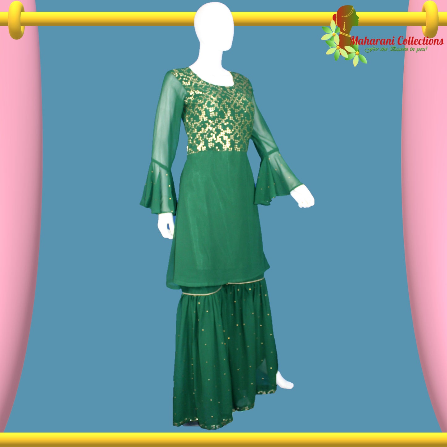 Maharani's Lucknowi Sharara Suit - Green (L)