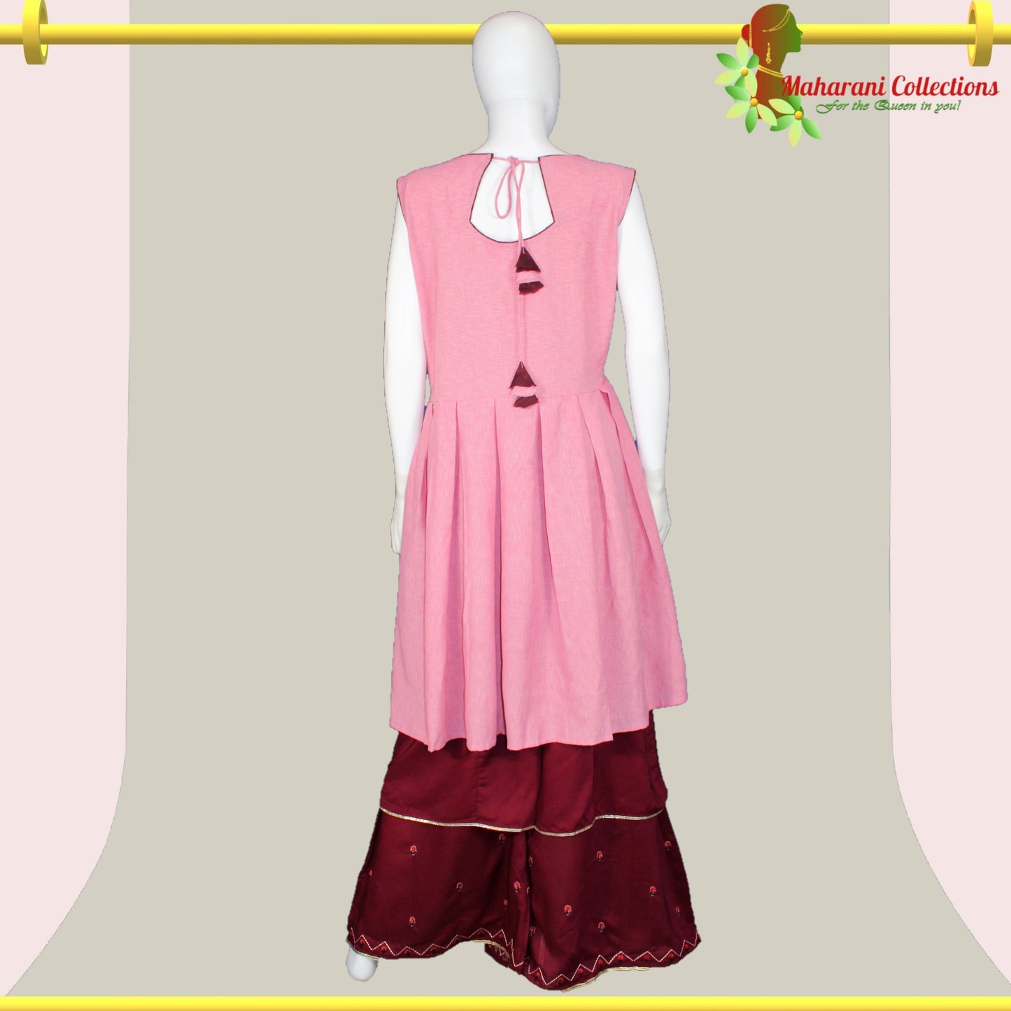 Lucknowi Sharara Suit - Pink and Maroon (L)