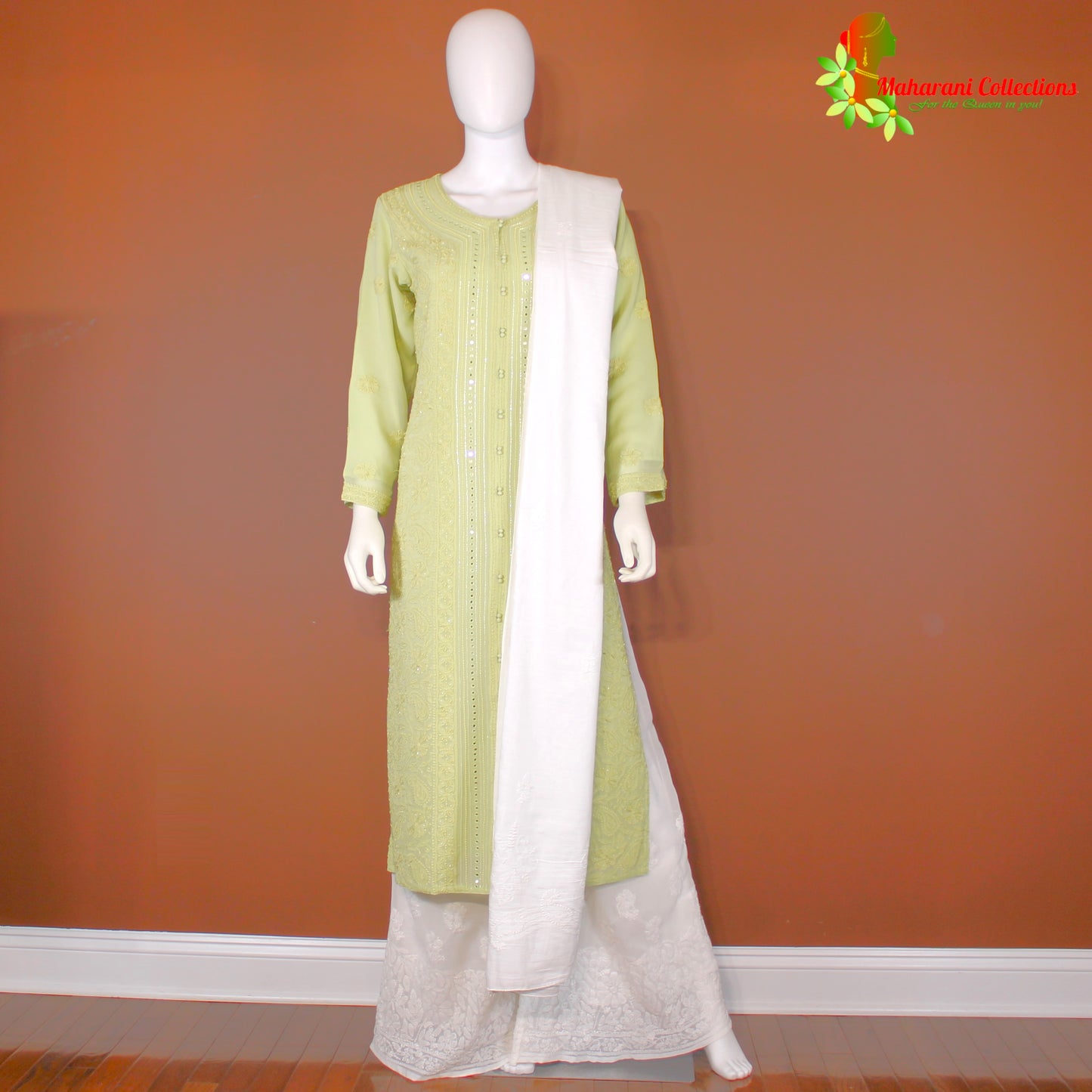 Maharani's Lucknowi Sharara Suit - Sea Green (S) - Pure Georgette
