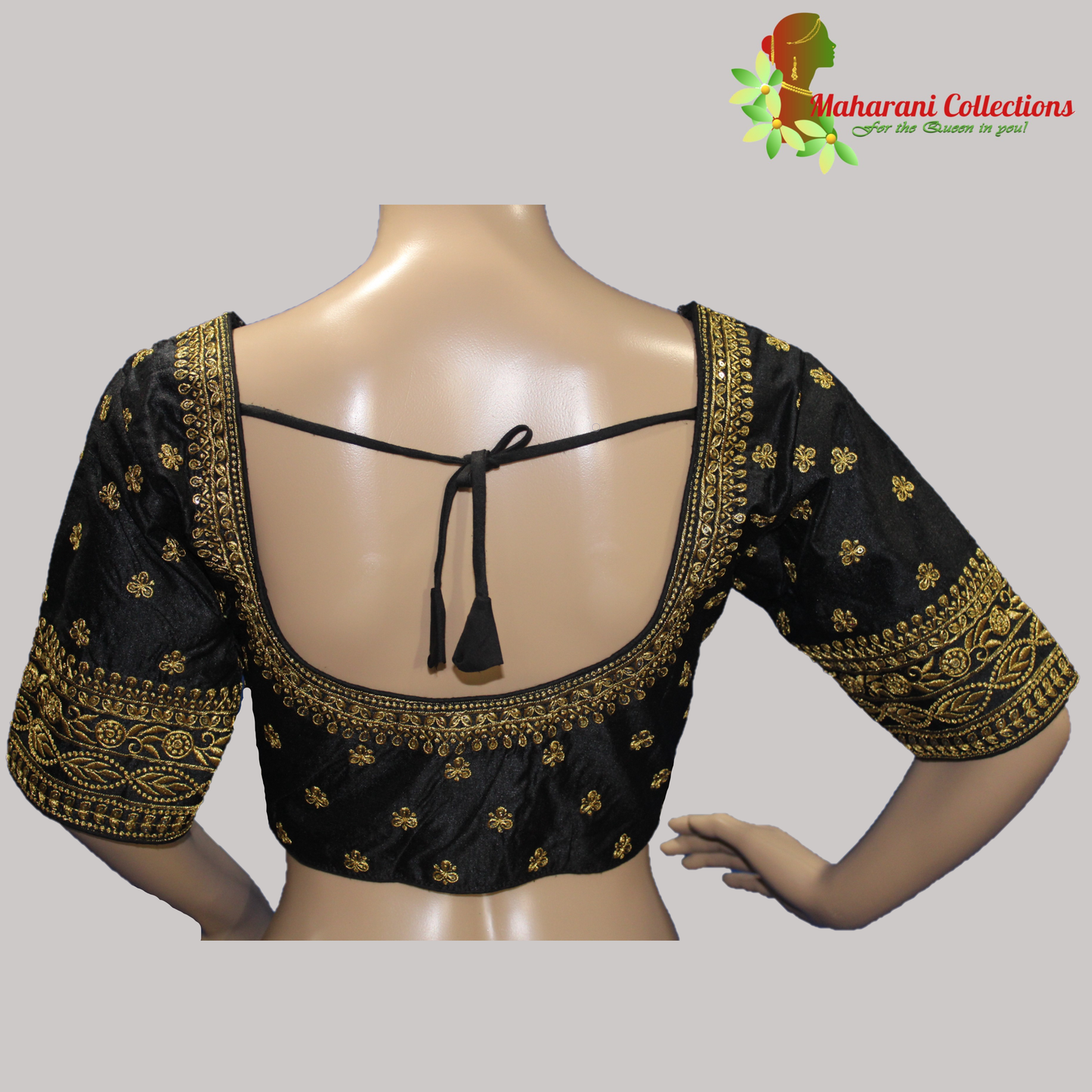 Maharani's Banarasi Silk Golden Zari Blouse - Black