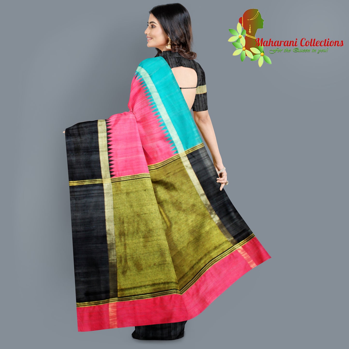 Pure Tussar Silk Saree (Silk Mark) - Pink (with Stitched Blouse & Petticoat)