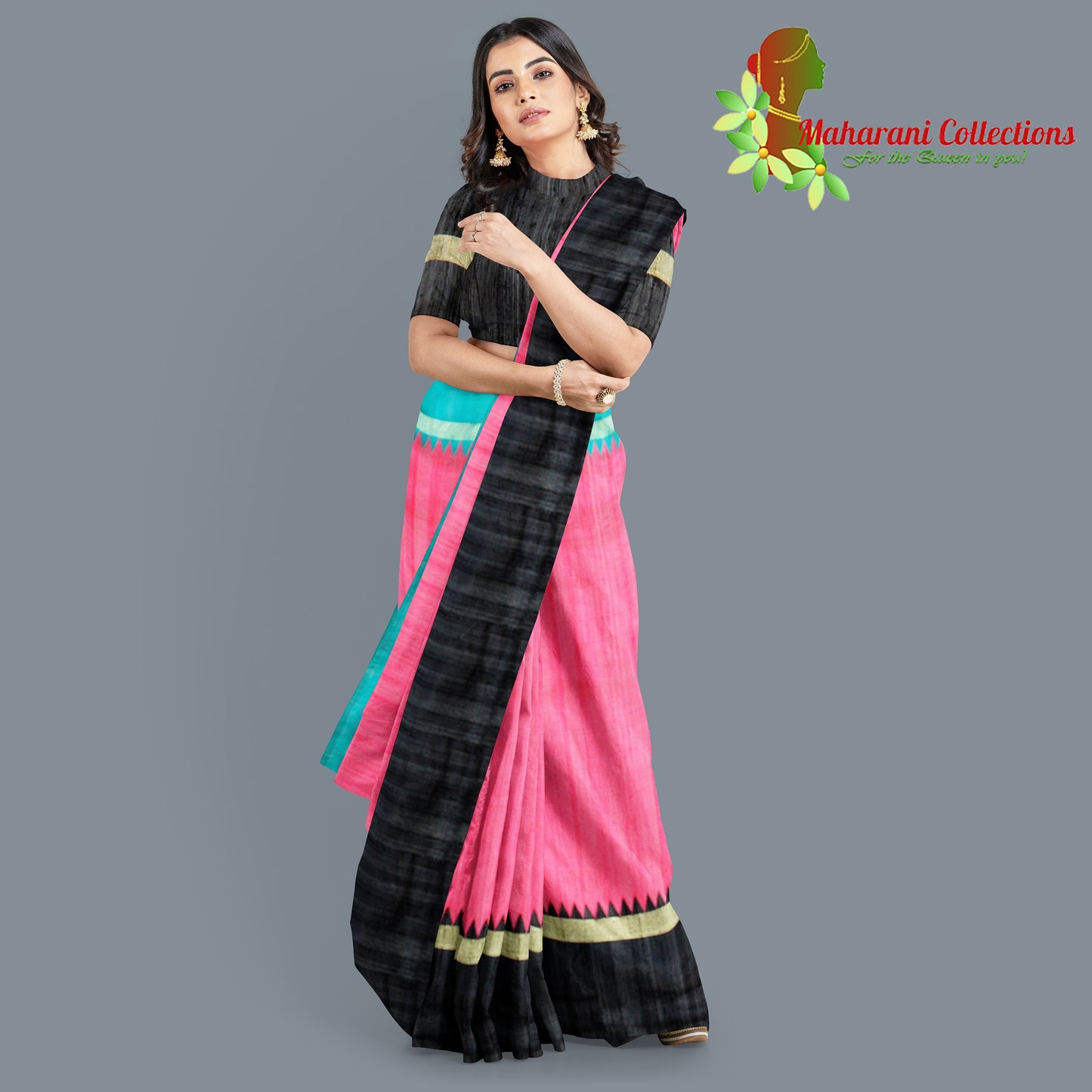 Pure Tussar Silk Saree (Silk Mark) - Pink (with Stitched Blouse & Petticoat)