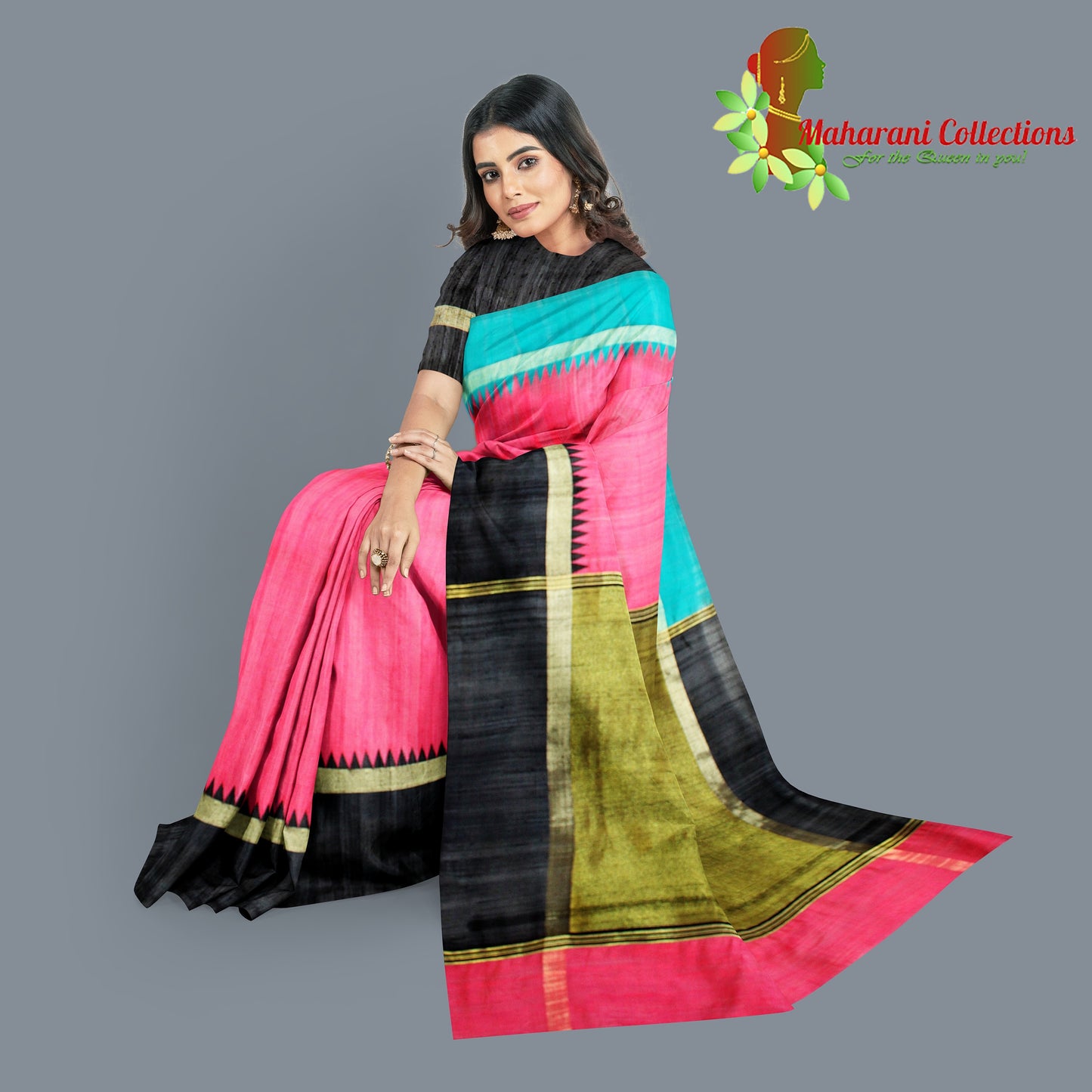 Pure Tussar Silk Saree (Silk Mark) - Pink (with Stitched Blouse & Petticoat)