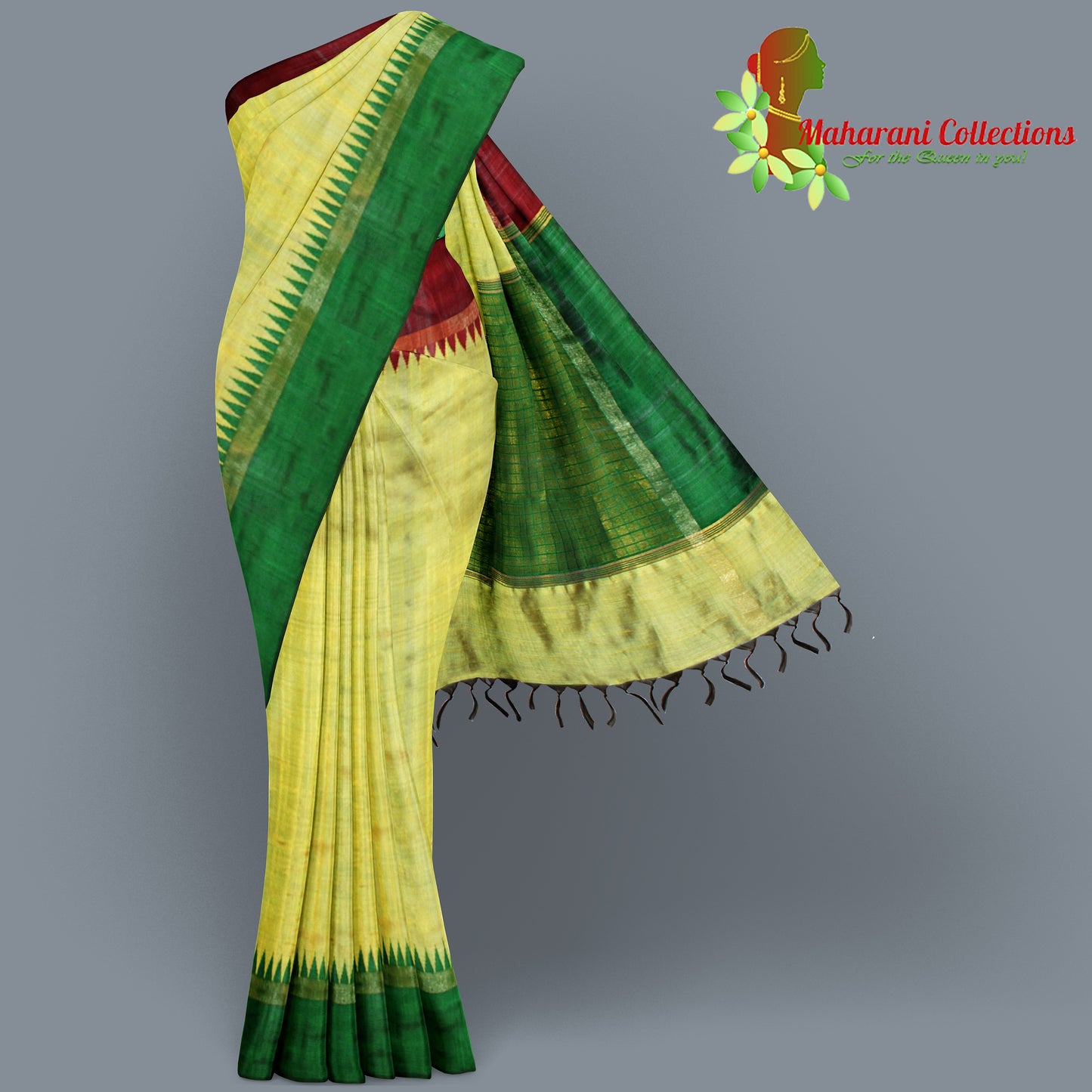 Pure Tussar Silk Saree (Silk Mark) - Lemon Yellow (with Stitched Blouse & Petticoat)