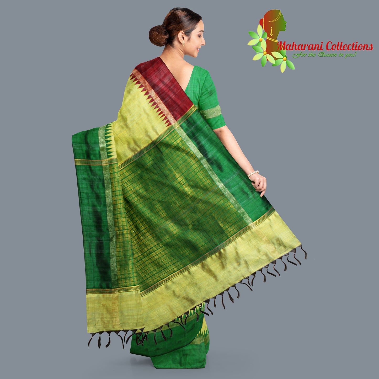 Pure Tussar Silk Saree (Silk Mark) - Lemon Yellow (with Stitched Blouse & Petticoat)