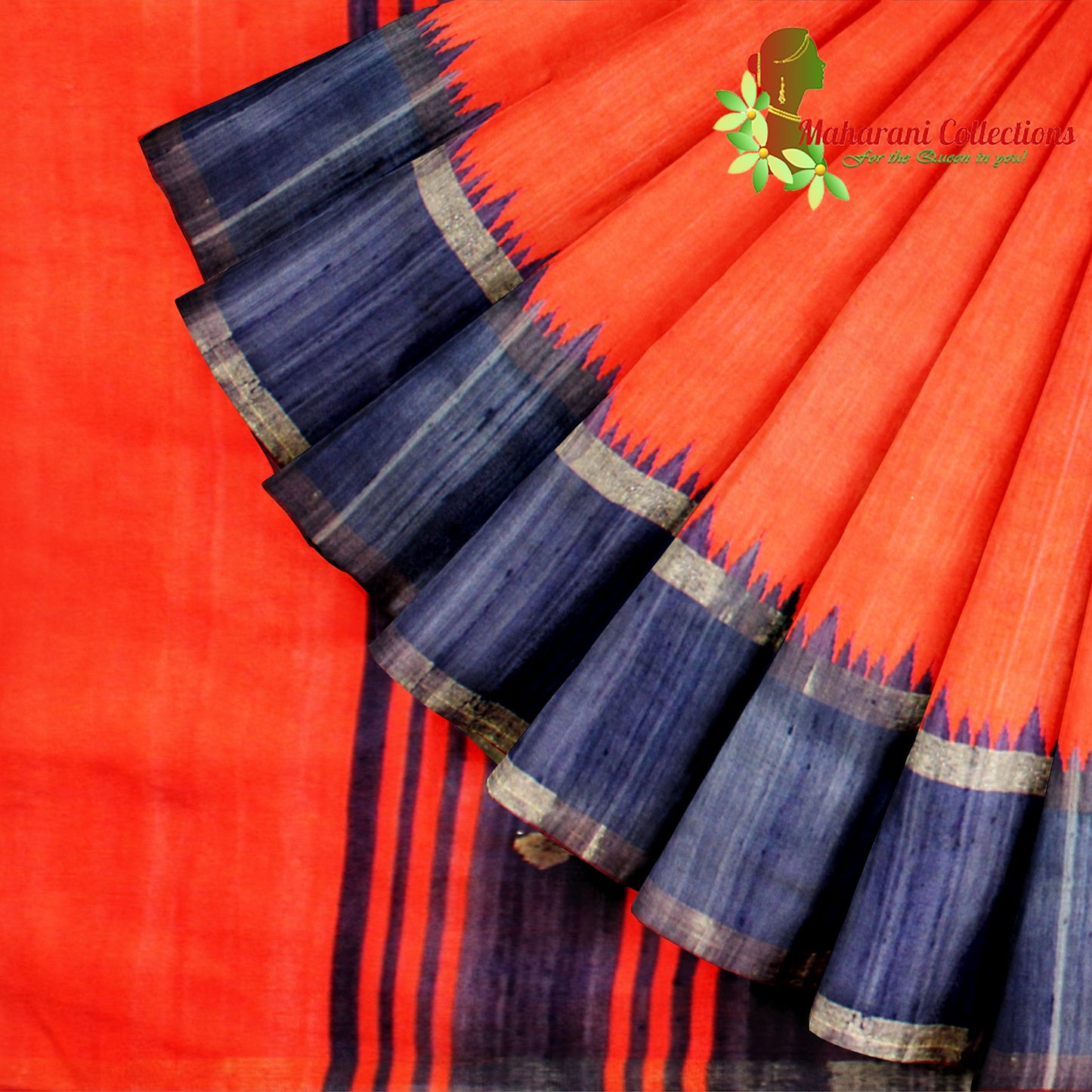 Pure Tussar Silk Saree (Silk Mark) - Orange (with Stitched Blouse & Petticoat)