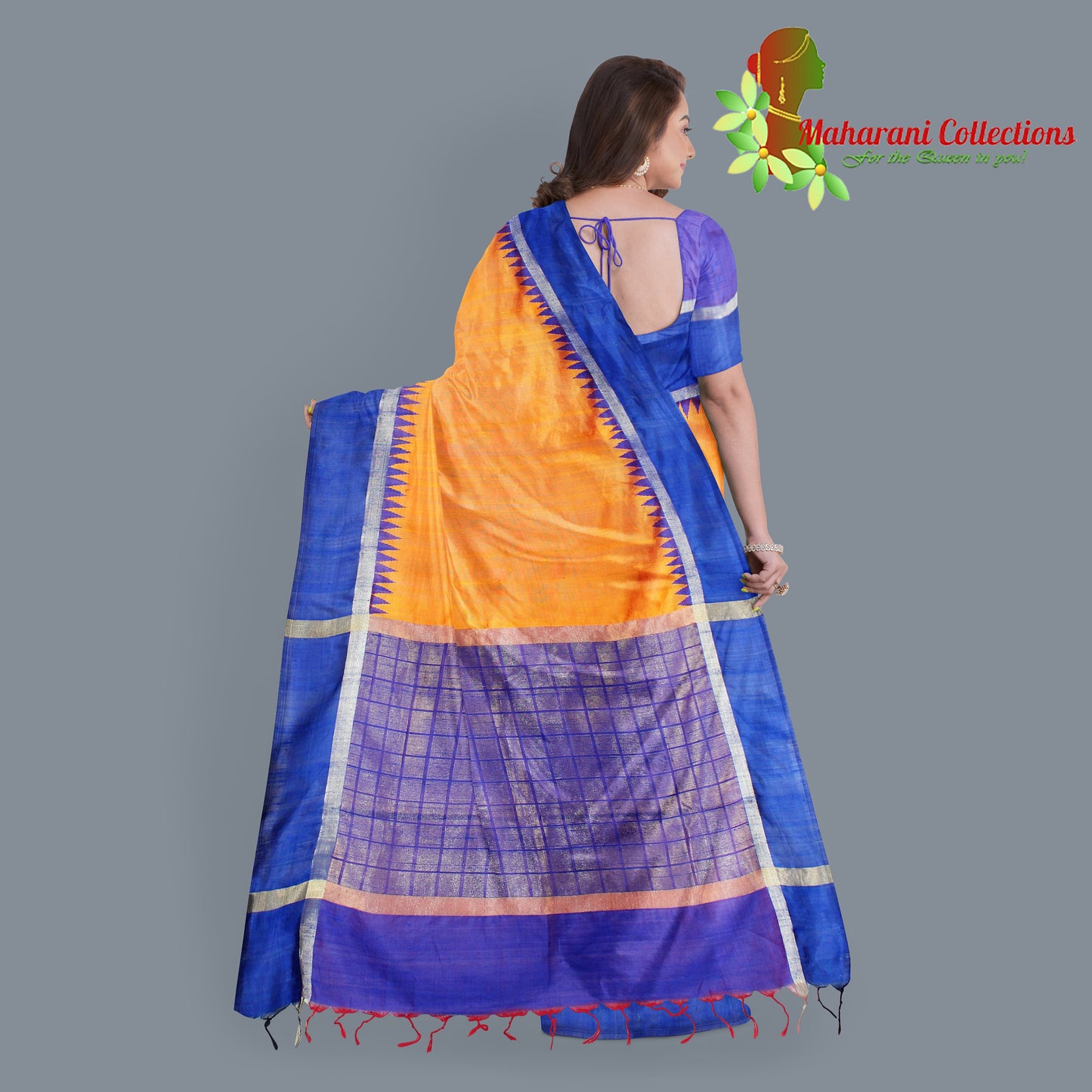 Pure Tussar Silk Saree (Silk Mark) - Yellow (with Stitched Blouse & Petticoat)