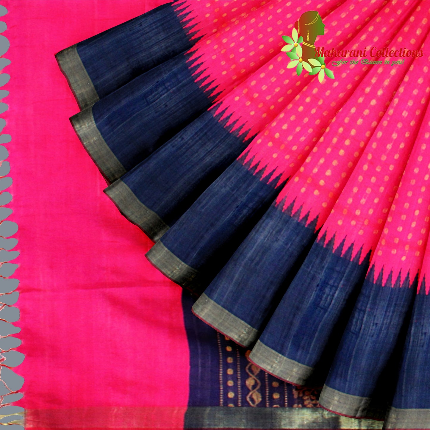Pure Tussar Silk Saree (Silk Mark) - Pink (with Stitched Blouse & Petticoat)