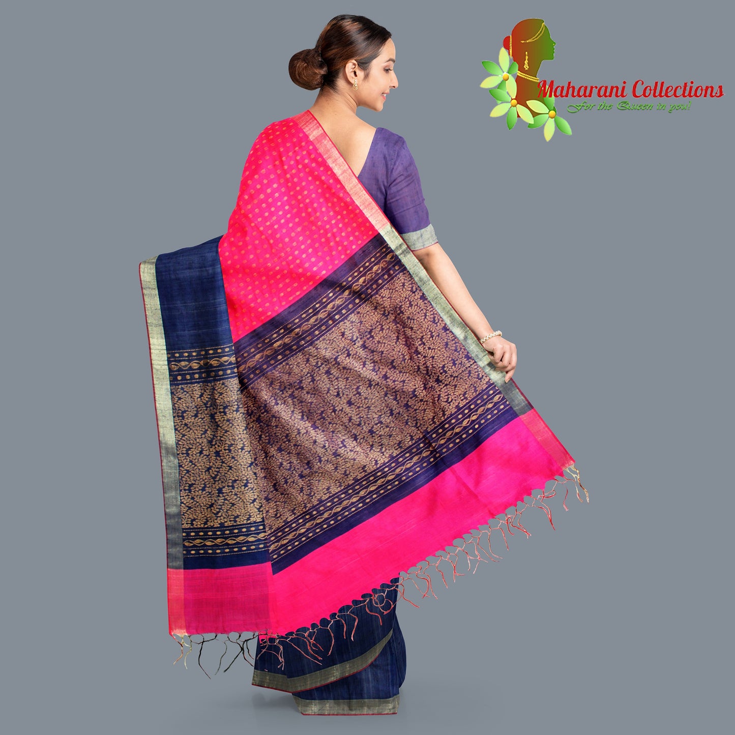 Pure Tussar Silk Saree (Silk Mark) - Pink (with Stitched Blouse & Petticoat)