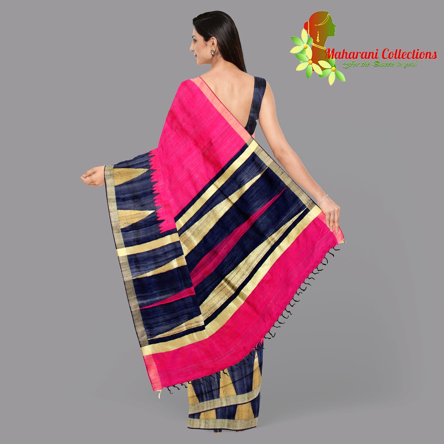 Pure Tussar Silk Saree (Silk Mark) - Ruby Pink (with Stitched Blouse & Petticoat)