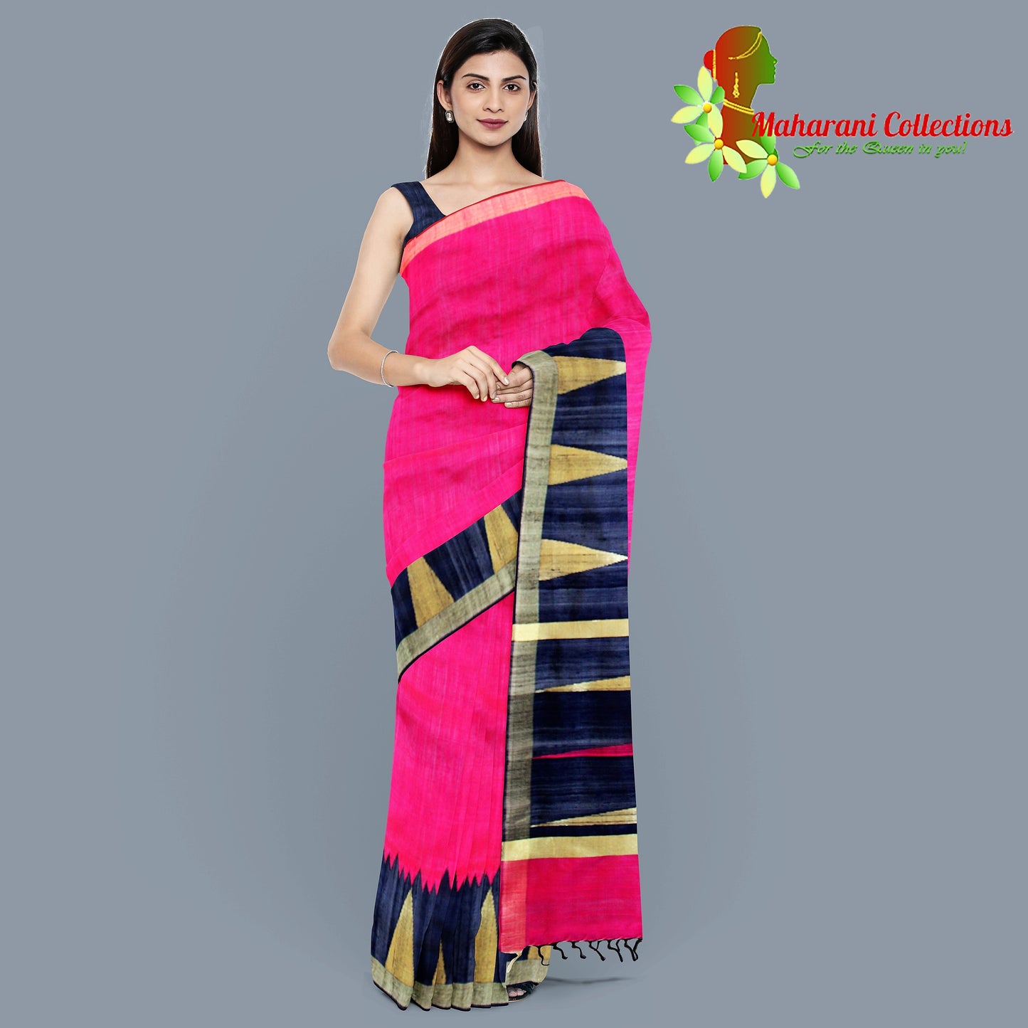 Pure Tussar Silk Saree (Silk Mark) - Ruby Pink (with Stitched Blouse & Petticoat)