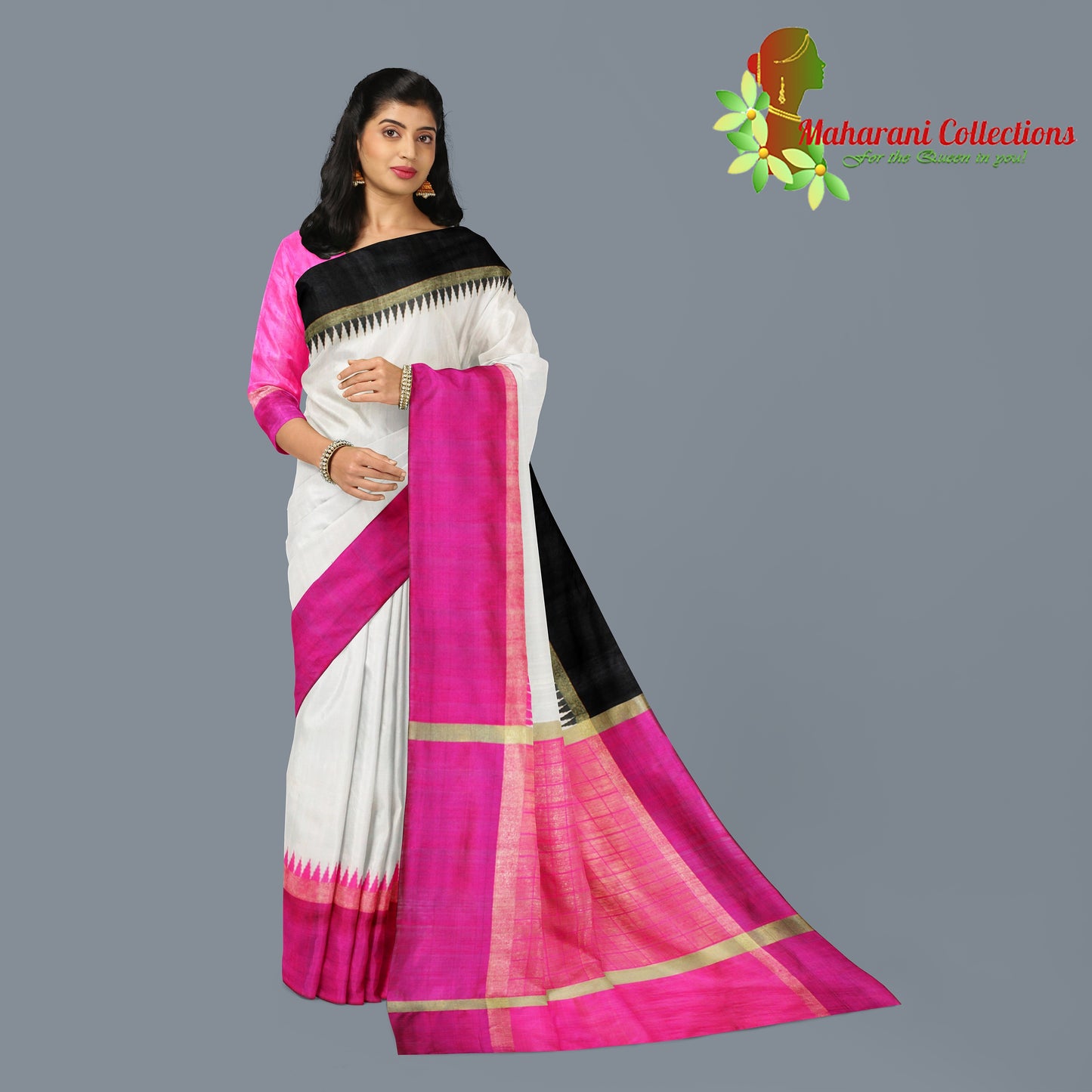 Pure Tussar Silk Saree (Silk Mark) - Cream (with Stitched Blouse & Petticoat)