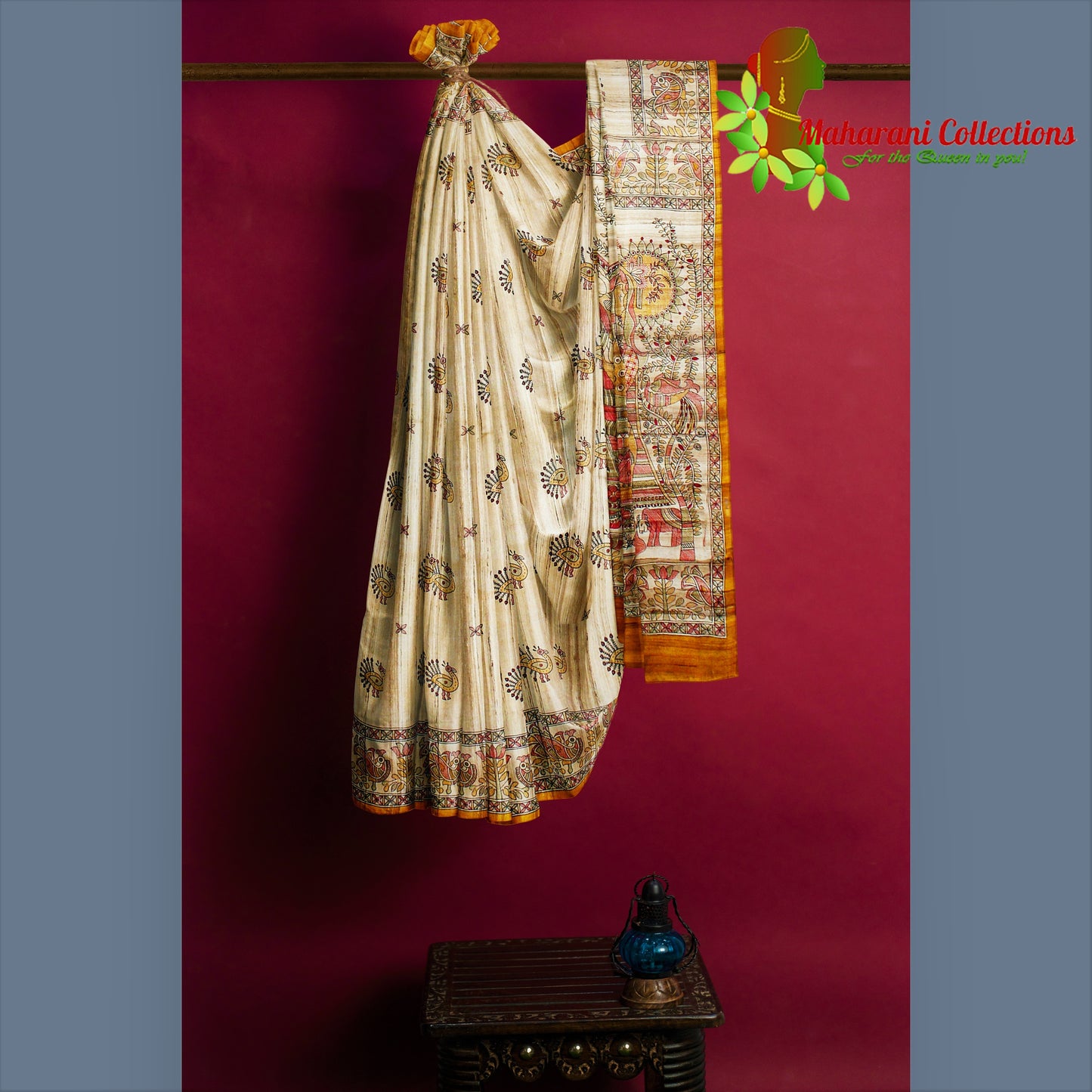Pure Tussar Silk Saree (Silk Mark) - Beige (with Stitched Blouse & Petticoat)