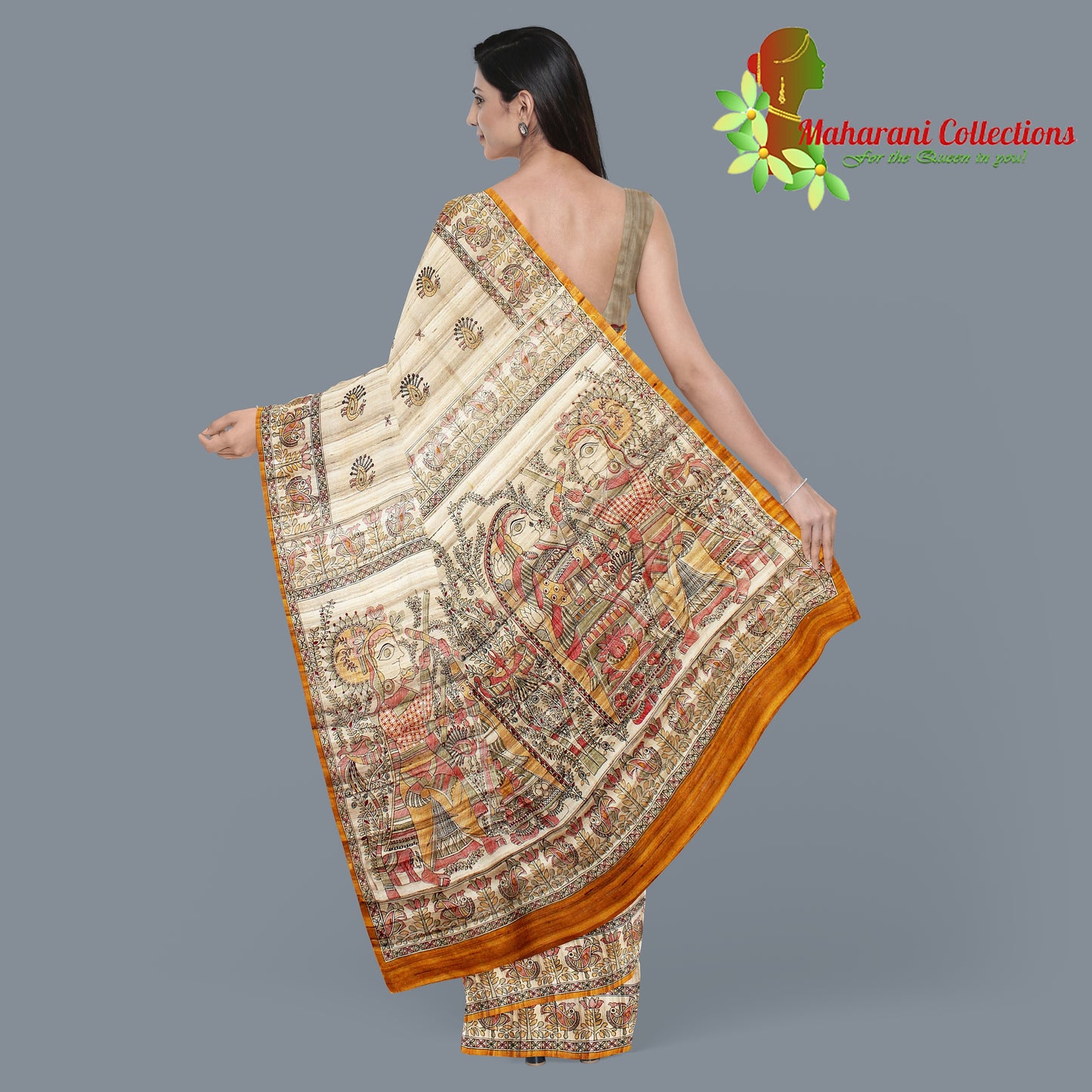 Pure Tussar Silk Saree (Silk Mark) - Beige (with Stitched Blouse & Petticoat)