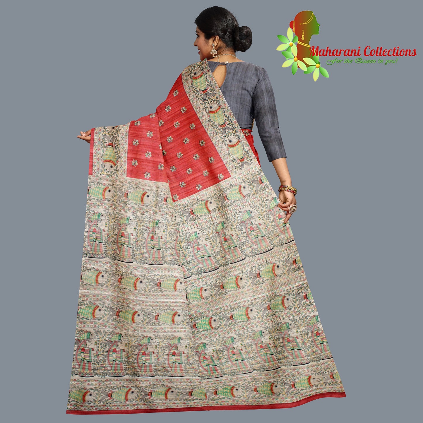 Pure Tussar Silk Saree (Silk Mark) - Orange (with Stitched Blouse & Petticoat)