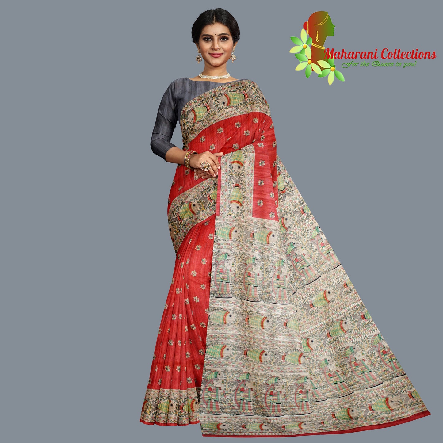 Pure Tussar Silk Saree (Silk Mark) - Orange (with Stitched Blouse & Petticoat)
