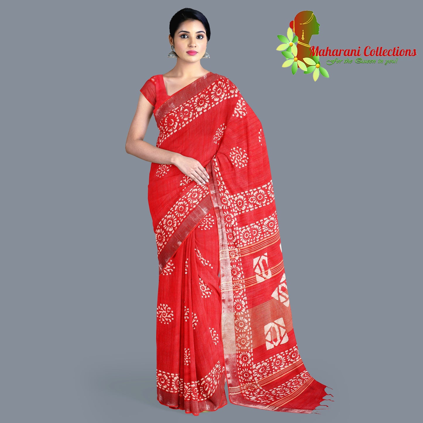 Pure Handloom Linen Silk (Matka) Saree - Red (with stitched blouse and petticoat)