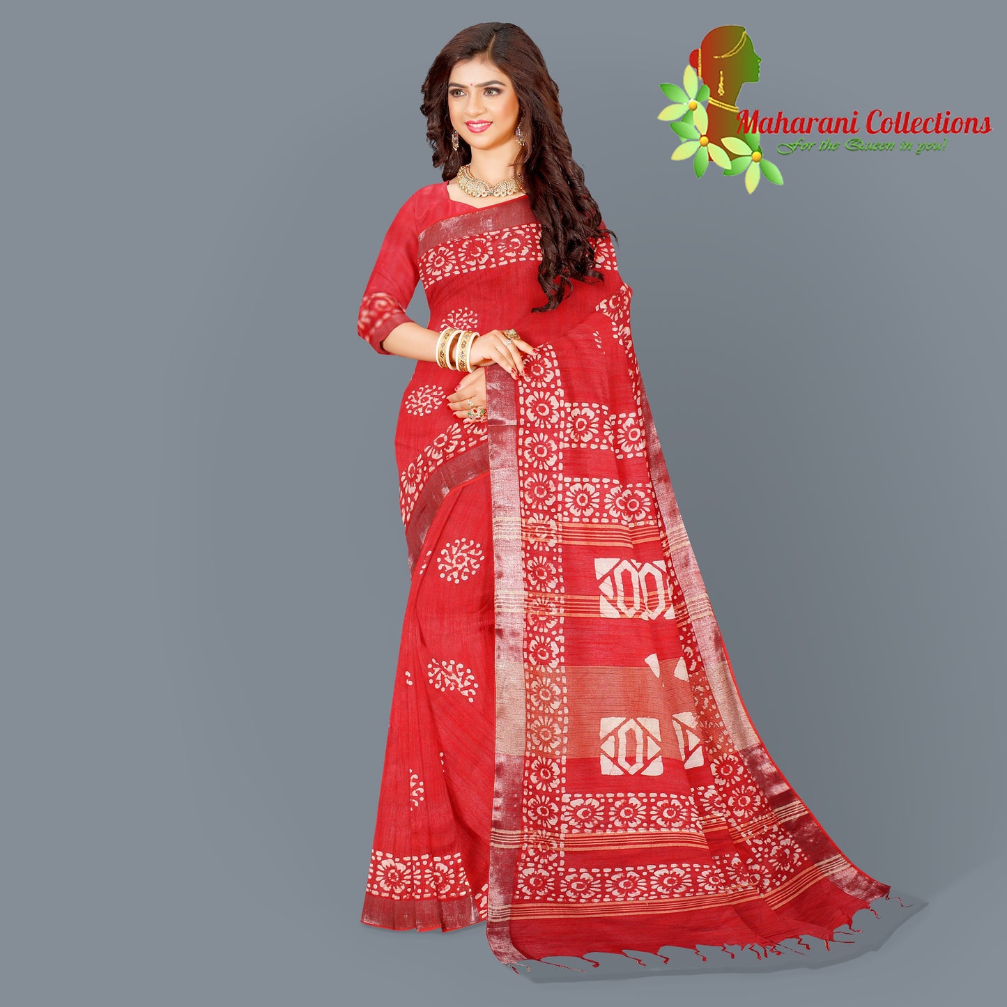 Pure Handloom Linen Silk (Matka) Saree - Red (with stitched blouse and petticoat)