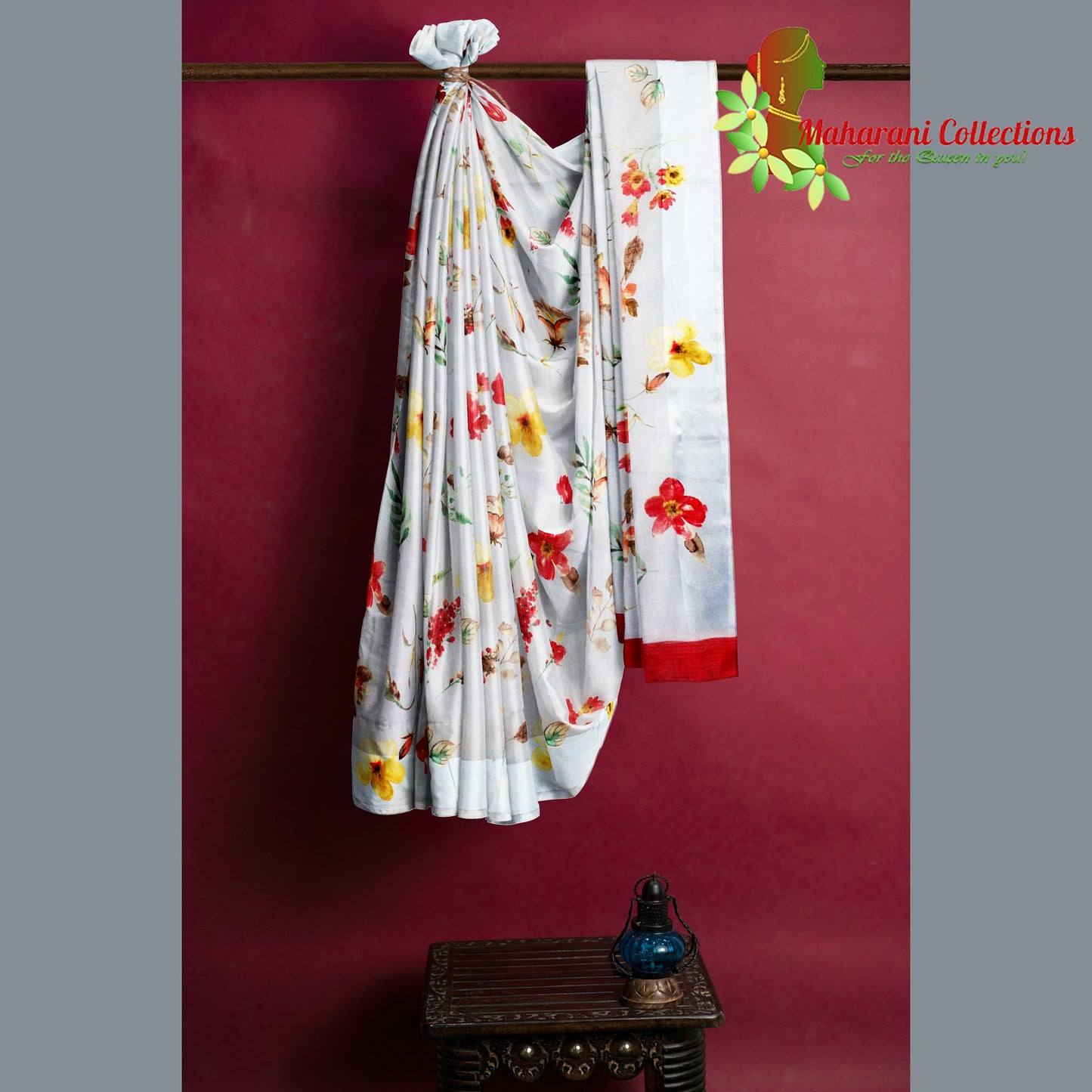 Pure Handloom Linen Silk (Matka) Saree - Bluish White (with stitched blouse and petticoat)