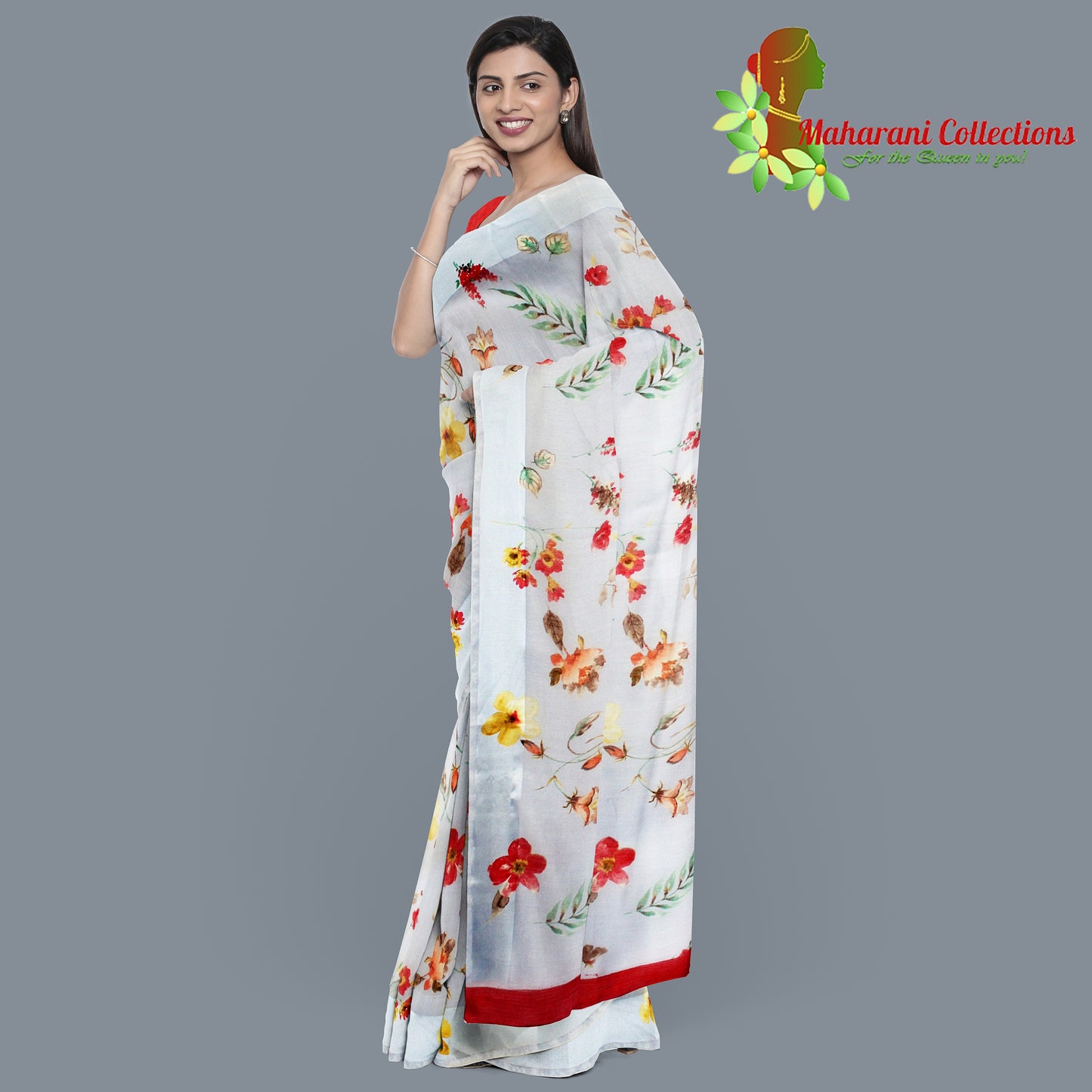 Pure Handloom Linen Silk (Matka) Saree - Bluish White (with stitched blouse and petticoat)