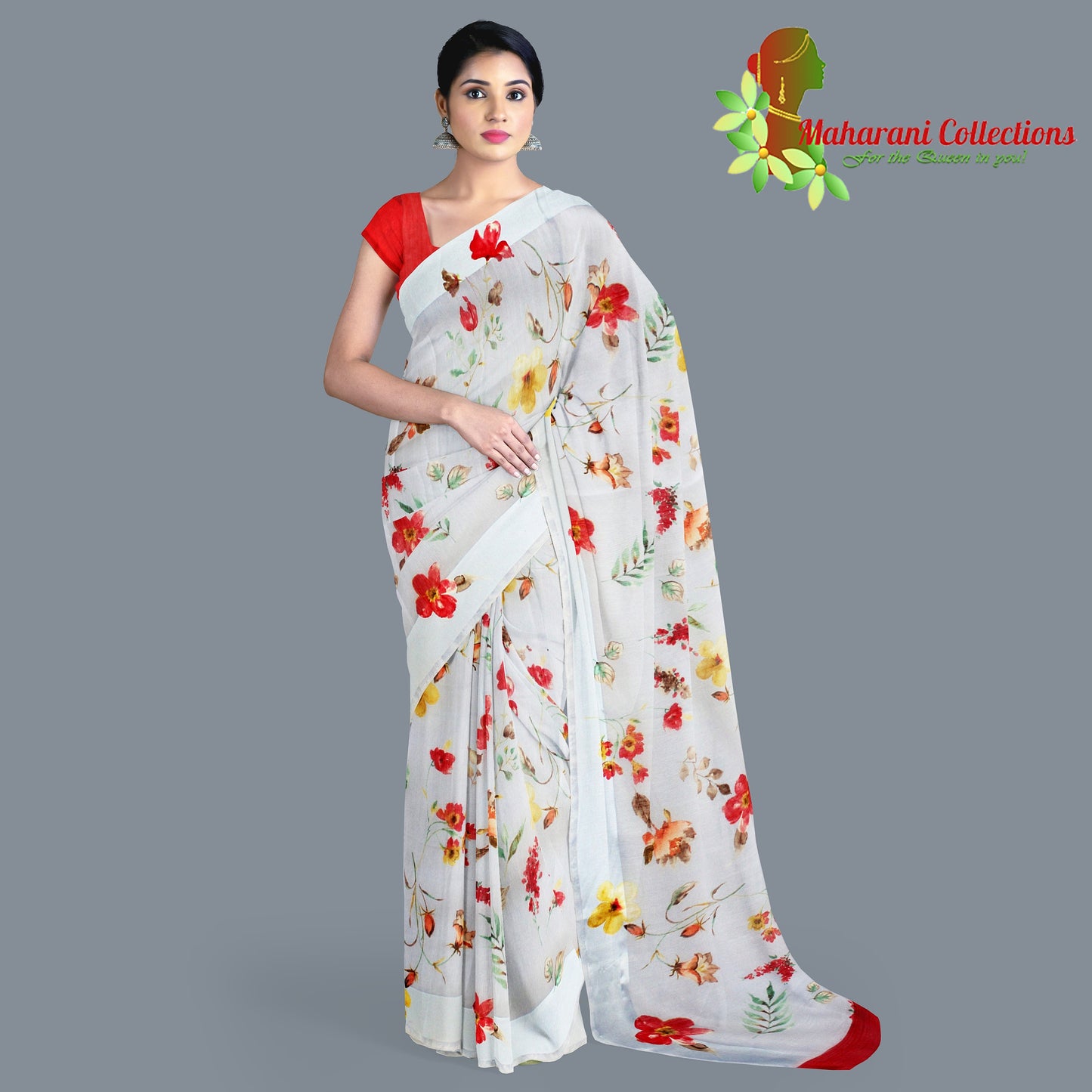 Pure Handloom Linen Silk (Matka) Saree - Bluish White (with stitched blouse and petticoat)