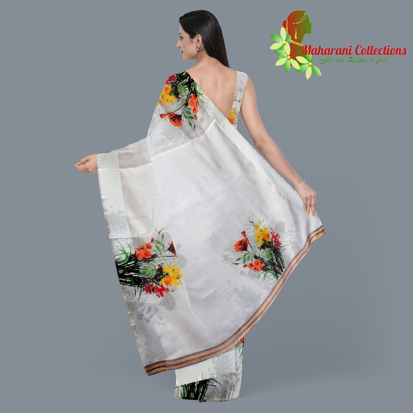 Pure Handloom Linen Silk (Matka) Saree - Off-White (with stitched blouse and petticoat)