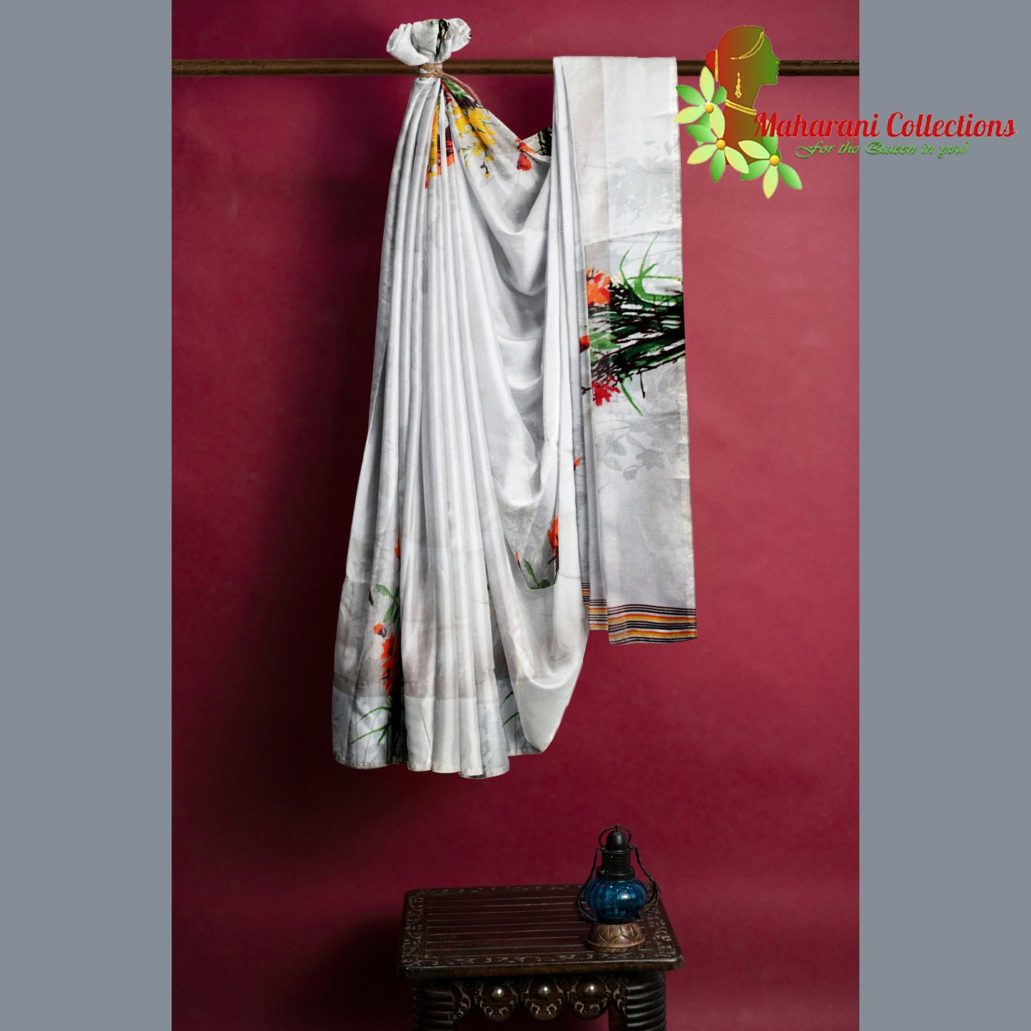 Pure Handloom Linen Silk (Matka) Saree - Off-White (with stitched blouse and petticoat)