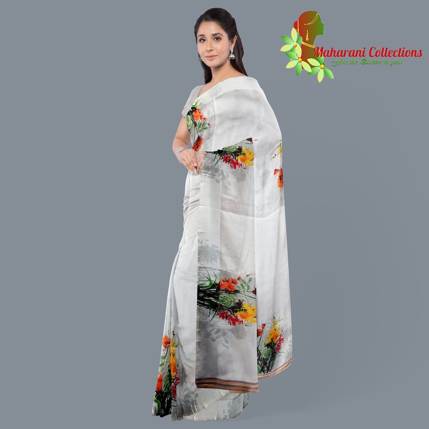 Pure Handloom Linen Silk (Matka) Saree - Off-White (with stitched blouse and petticoat)