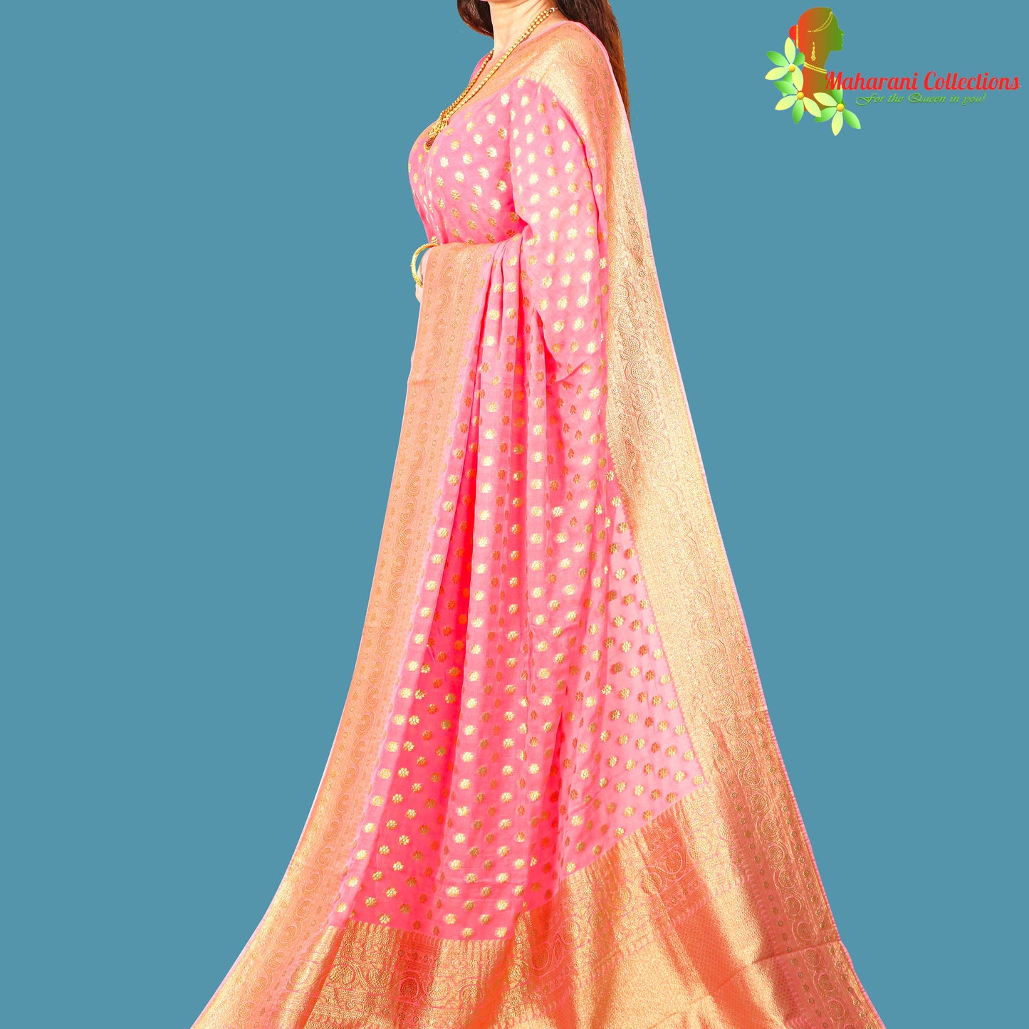 Maharani's Pure Banarasi Khaddi Georgette Saree - Pink (with Stitched Blouse and Petticoat)