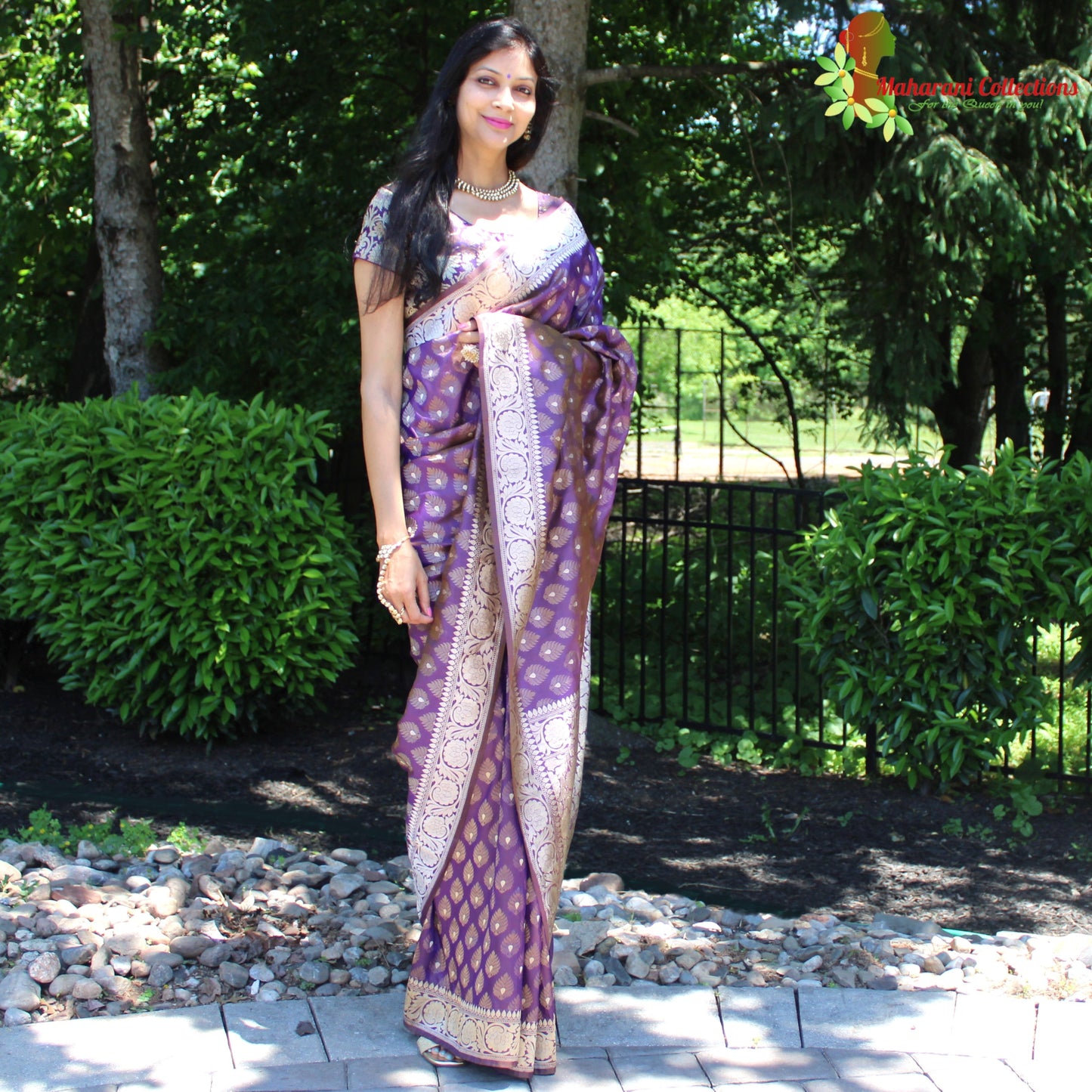 Maharani's Pure Handloom Banarasi Katan Silk Saree - Purple with Golden Zari
