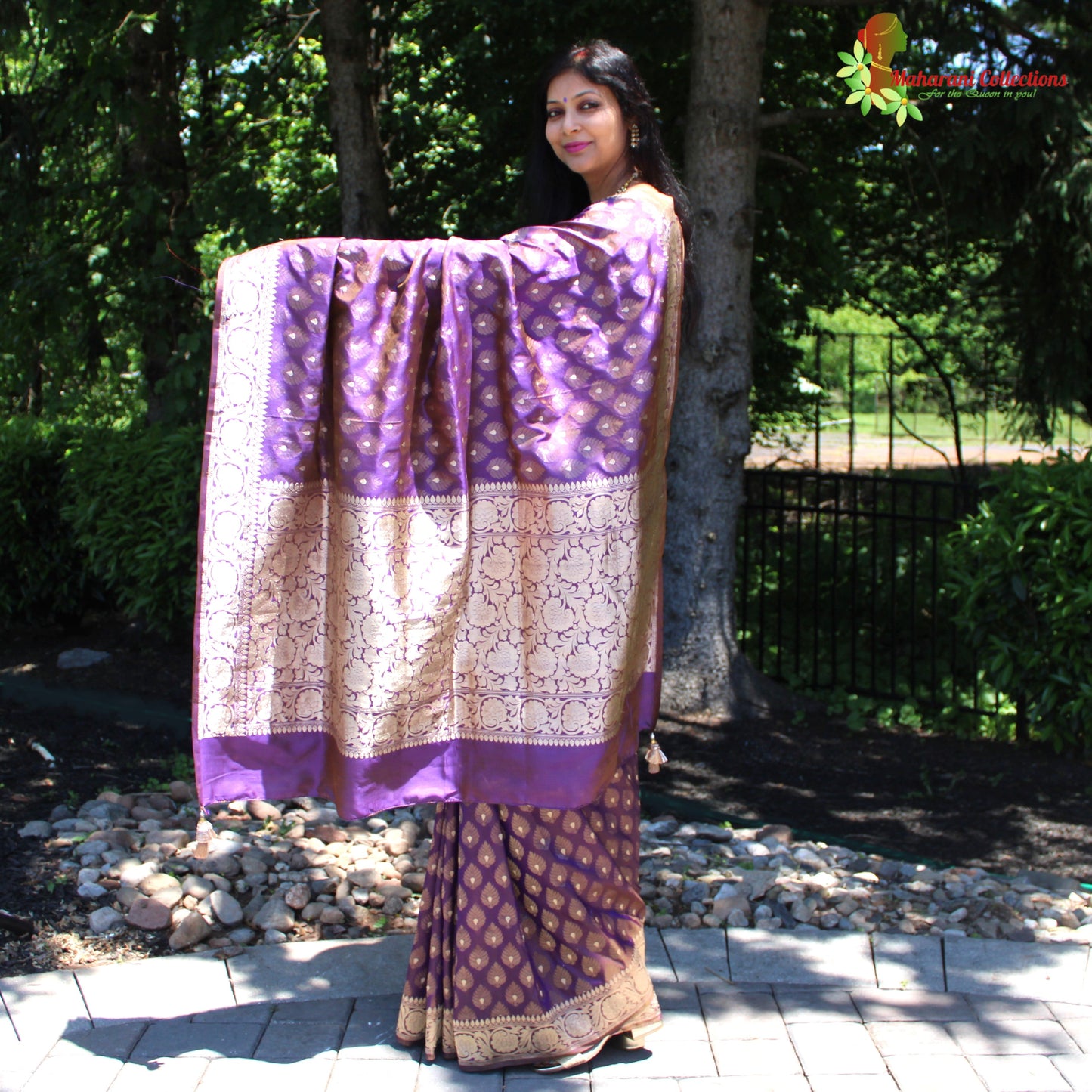 Maharani's Pure Handloom Banarasi Katan Silk Saree - Purple with Golden Zari