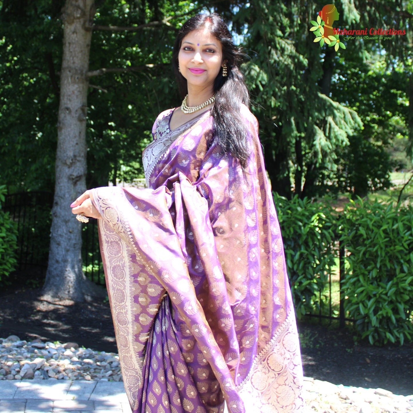 Maharani's Pure Handloom Banarasi Katan Silk Saree - Purple with Golden Zari