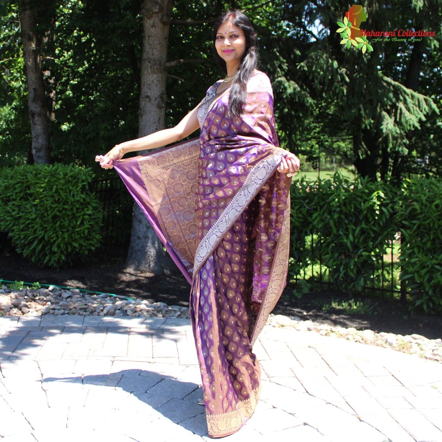 Maharani's Pure Handloom Banarasi Katan Silk Saree - Purple with Golden Zari