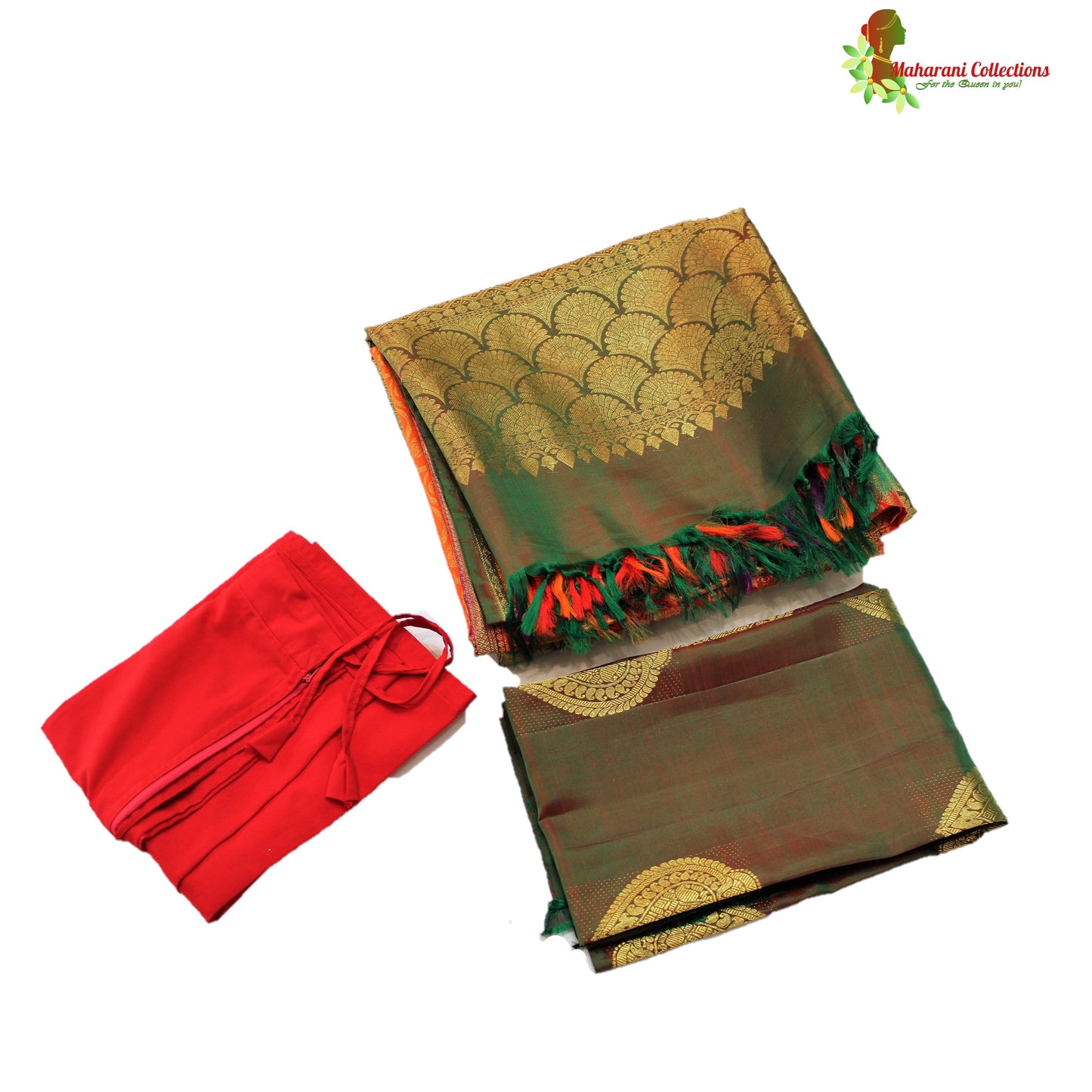 Maharani's Pure Handloom Kanjivaram Silk Saree - Bridal Red with Golden Zari and Boota Work