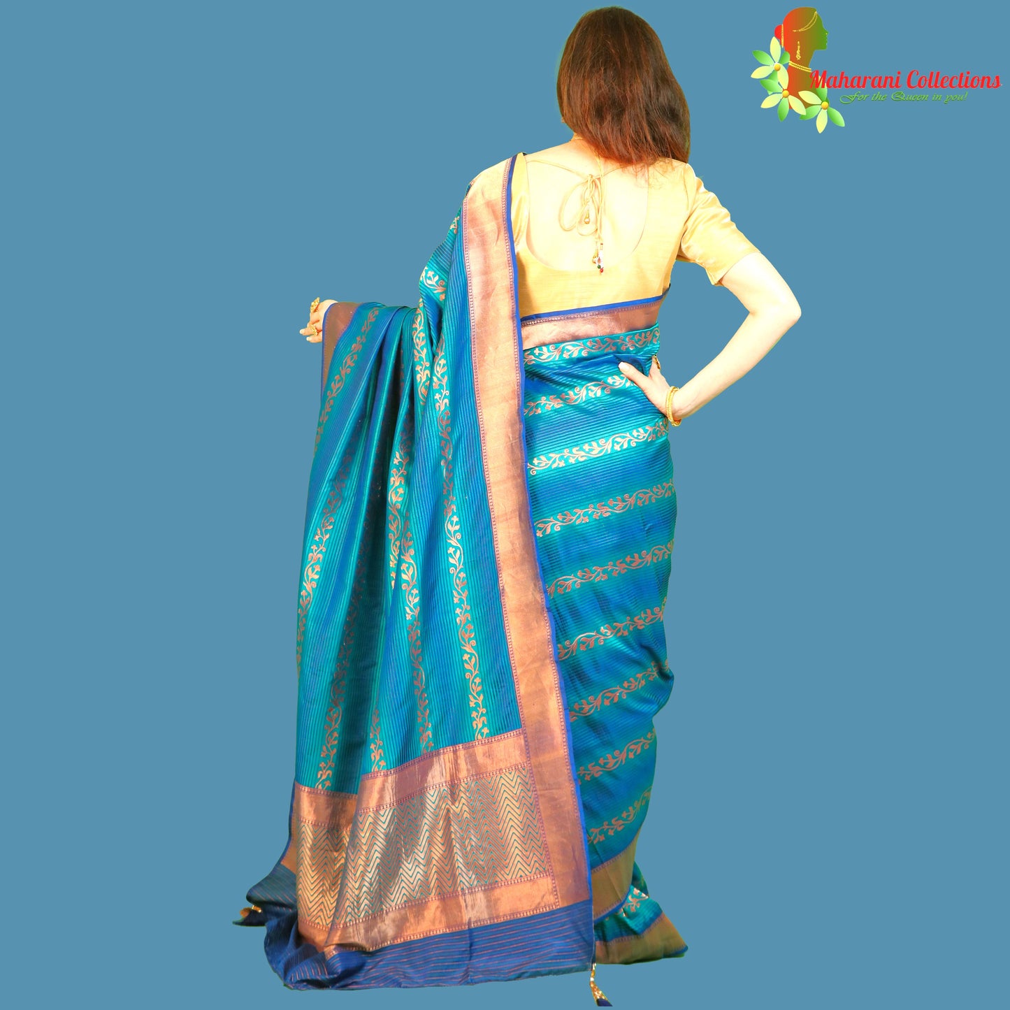 Maharani's Pure Handloom Banarasi Katan Silk Saree - Indigo Blue