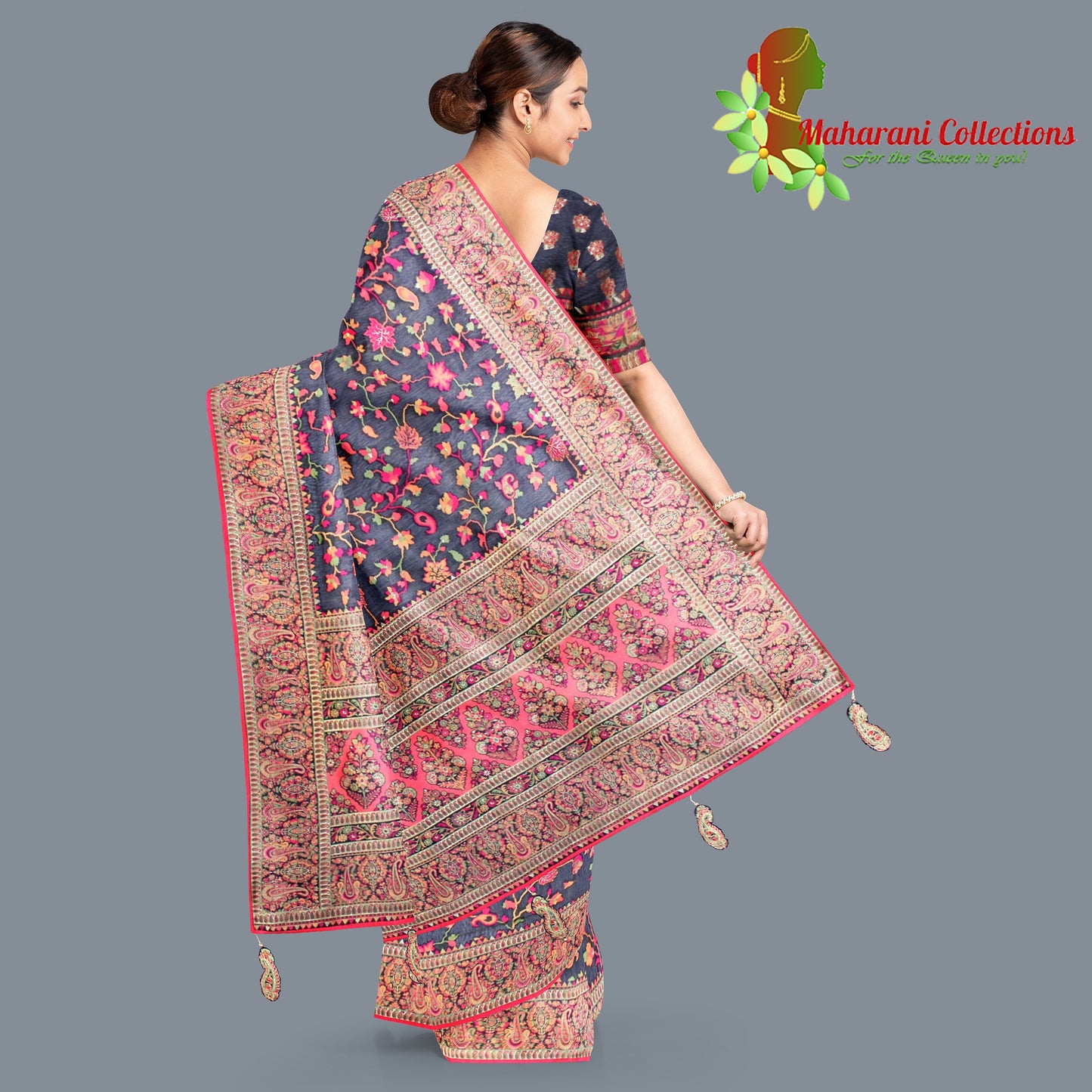 Maharani's Pure Banarasi Jamdani Silk Saree - Purple (with stitched blouse and petticoat)