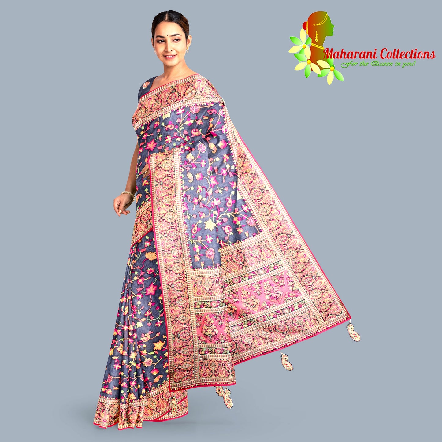 Maharani's Pure Banarasi Jamdani Silk Saree - Purple (with stitched blouse and petticoat)