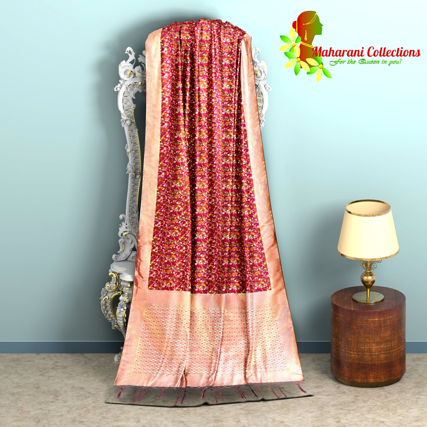 Maharani's Pure Banarasi Jamdani Silk Saree - Purple (with stitched blouse and petticoat)