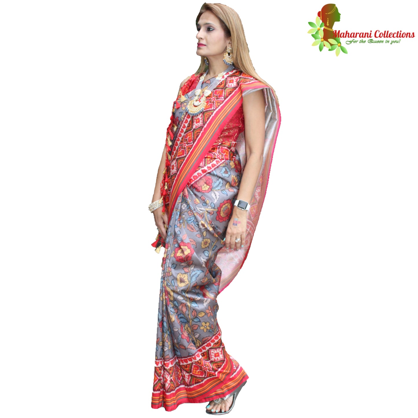 Maharani's Pure Banarasi Silk Saree - Slate Grey (with stitched Blouse and Petticoat)