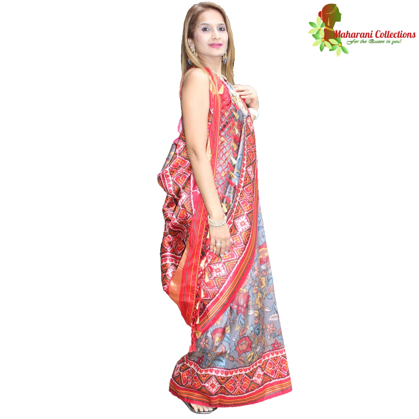Maharani's Pure Banarasi Silk Saree - Slate Grey (with stitched Blouse and Petticoat)